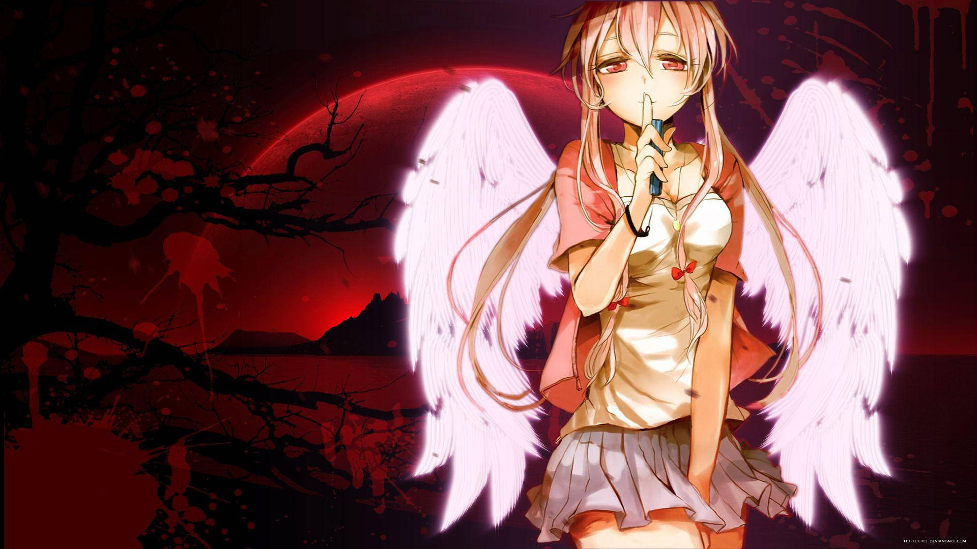 Yuno Gasai, angel wings, pink-haired, Full HD Desktop Wallpaper