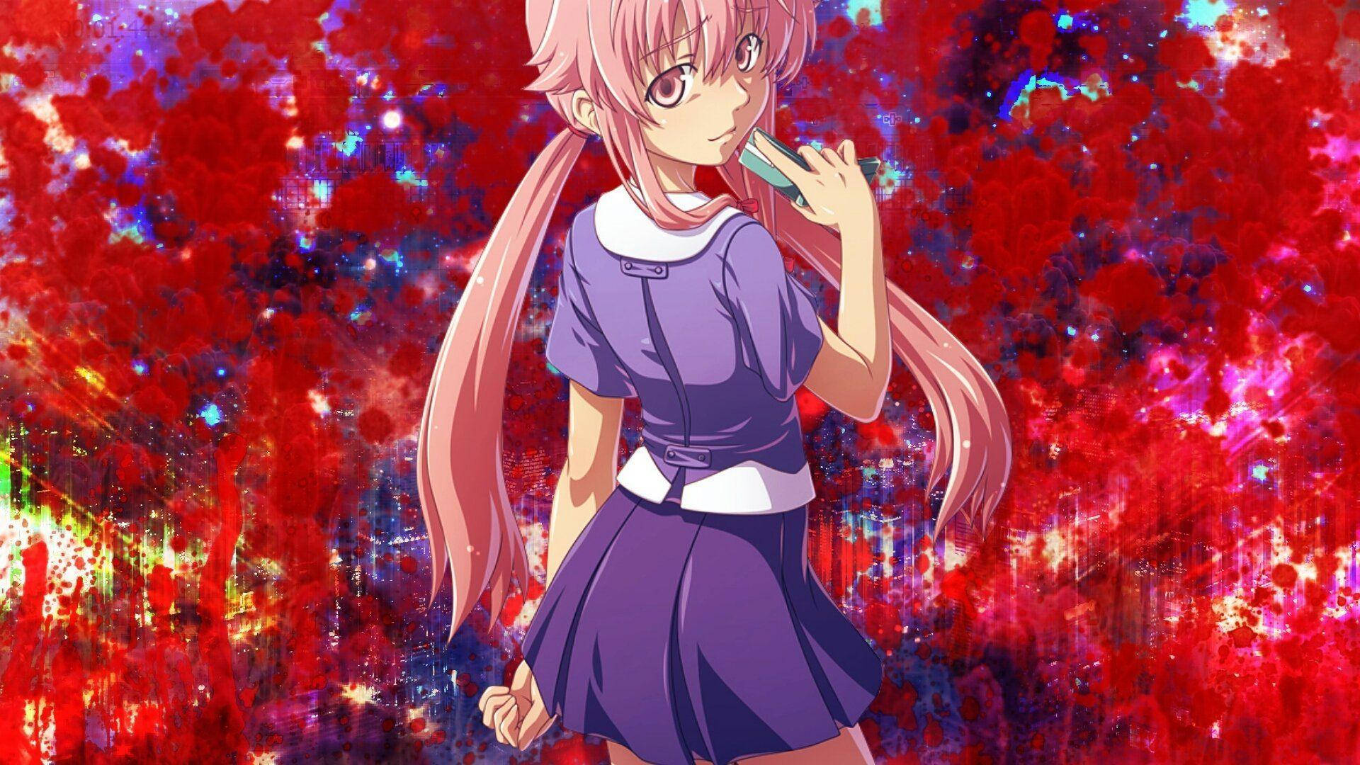 Yuno Gasai, pink-haired, purple school uniform, Full HD Desktop Wallpaper