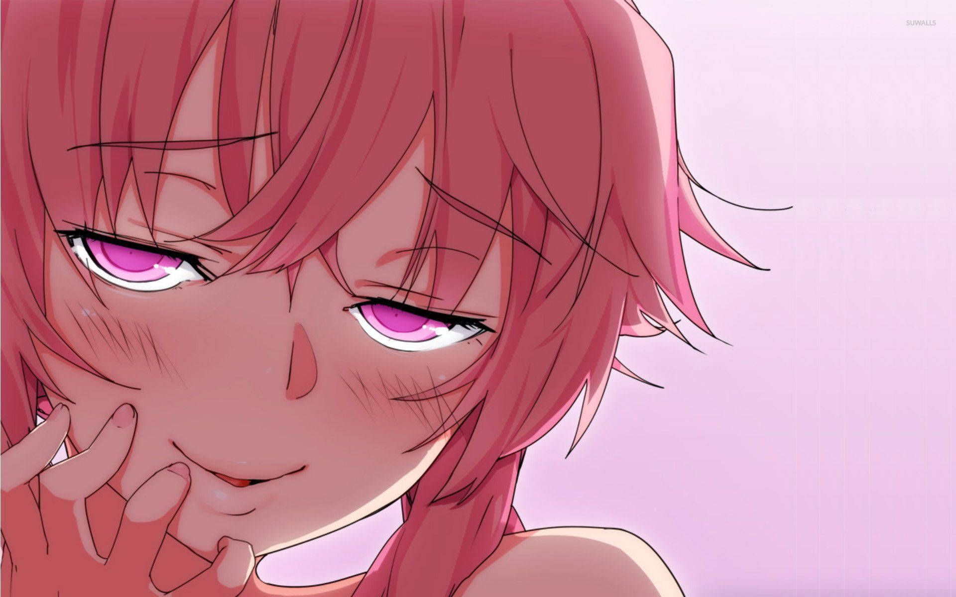 Yuno Gasai, pink hair, glowing eyes, Full HD Desktop Wallpaper