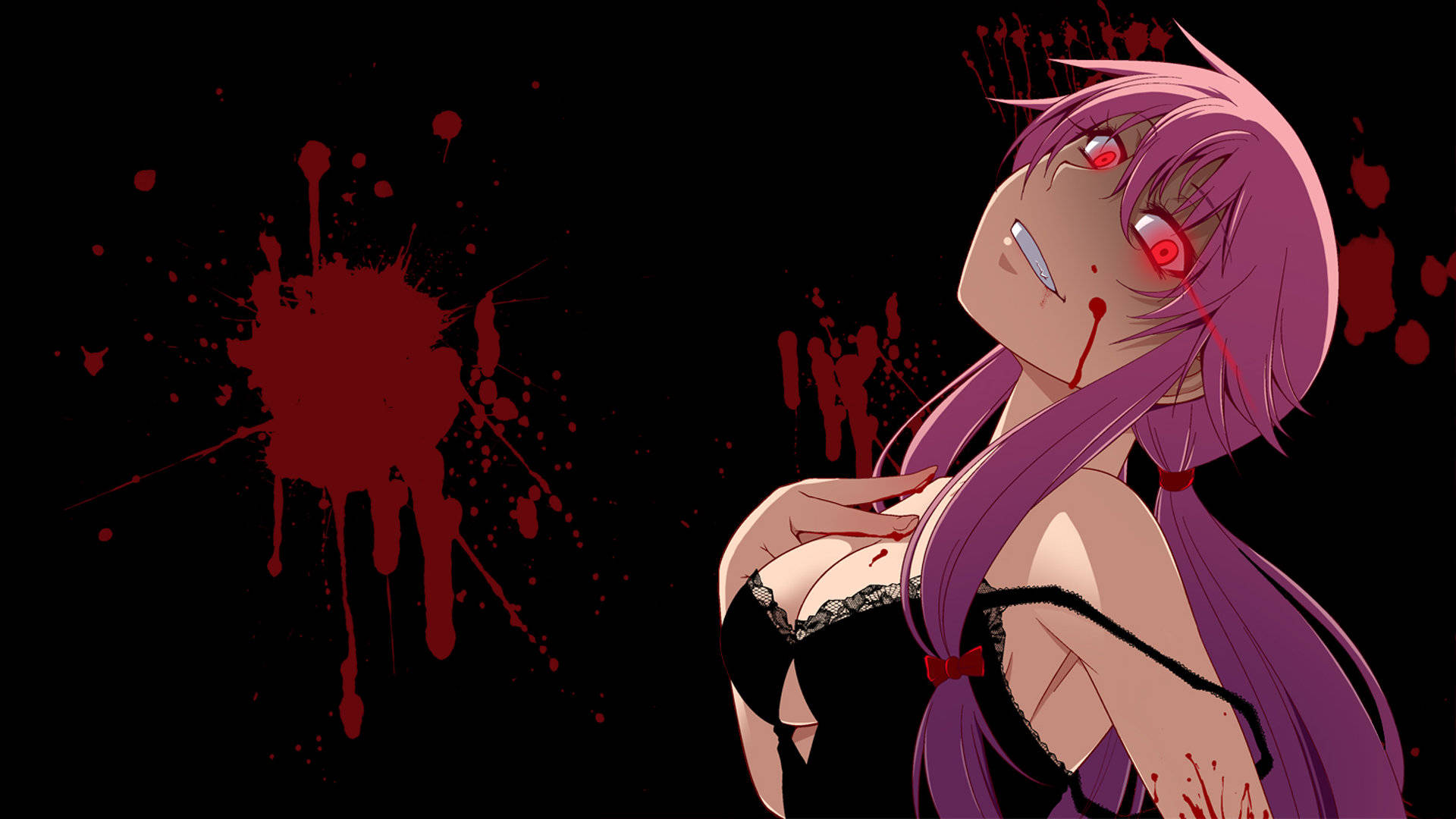 Yuno Gasai, purple-haired, red eyes, Full HD Desktop Wallpaper