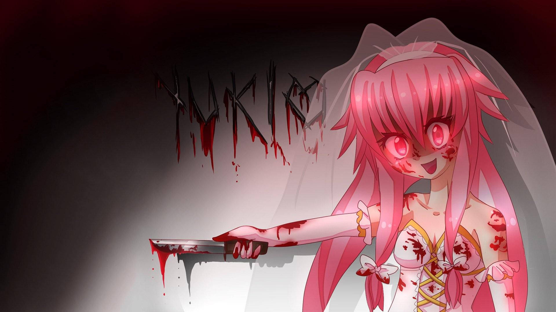 Yuno Gasai, blood yuki, pink-haired anime bride, Full HD Desktop Wallpaper