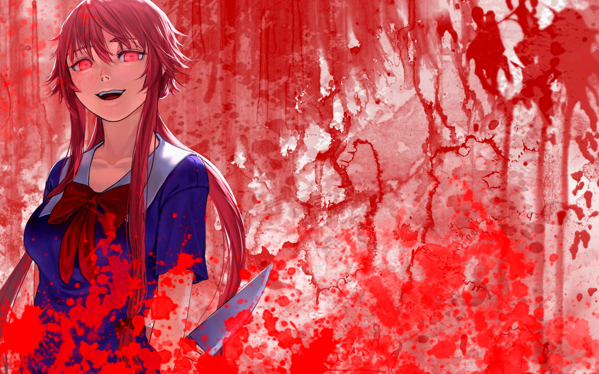 Yuno Gasai, red-haired, blue school uniform, Full HD Desktop Wallpaper