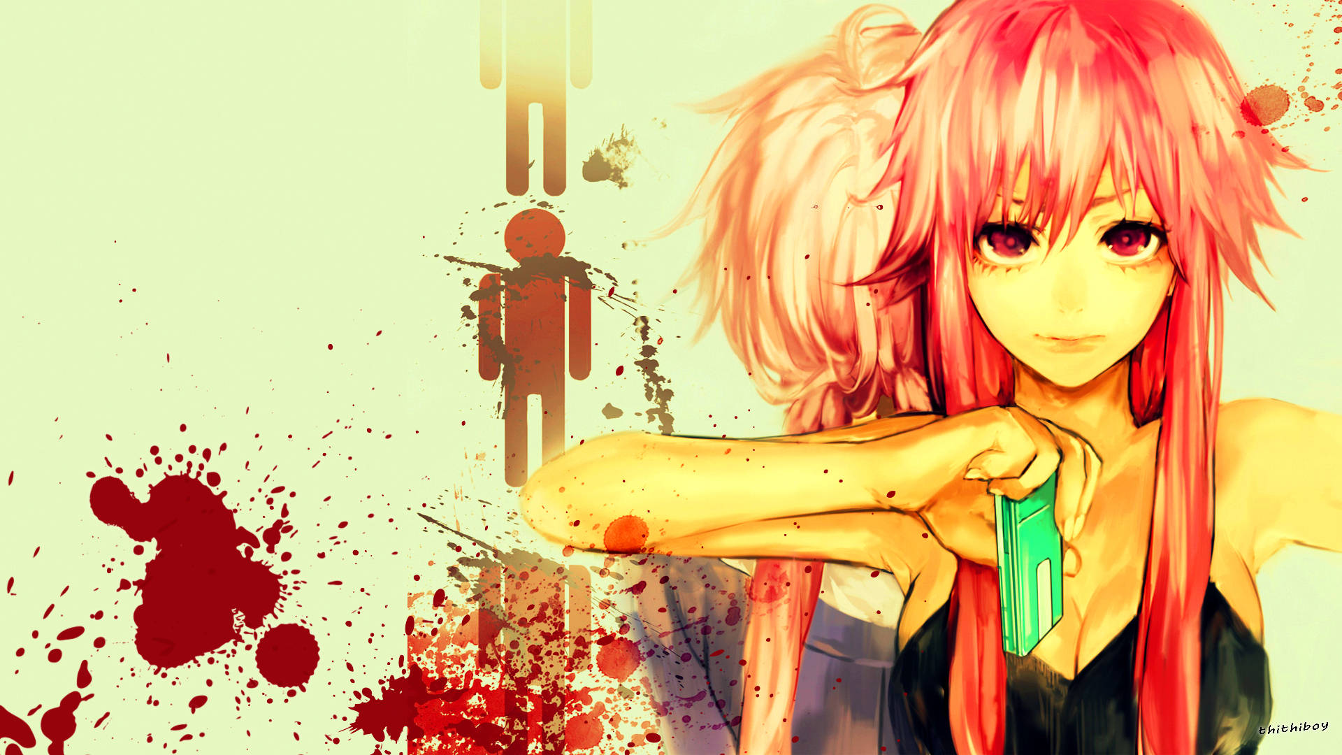Yuno Gasai, pink-haired anime girl, green blade, Full HD Desktop Wallpaper
