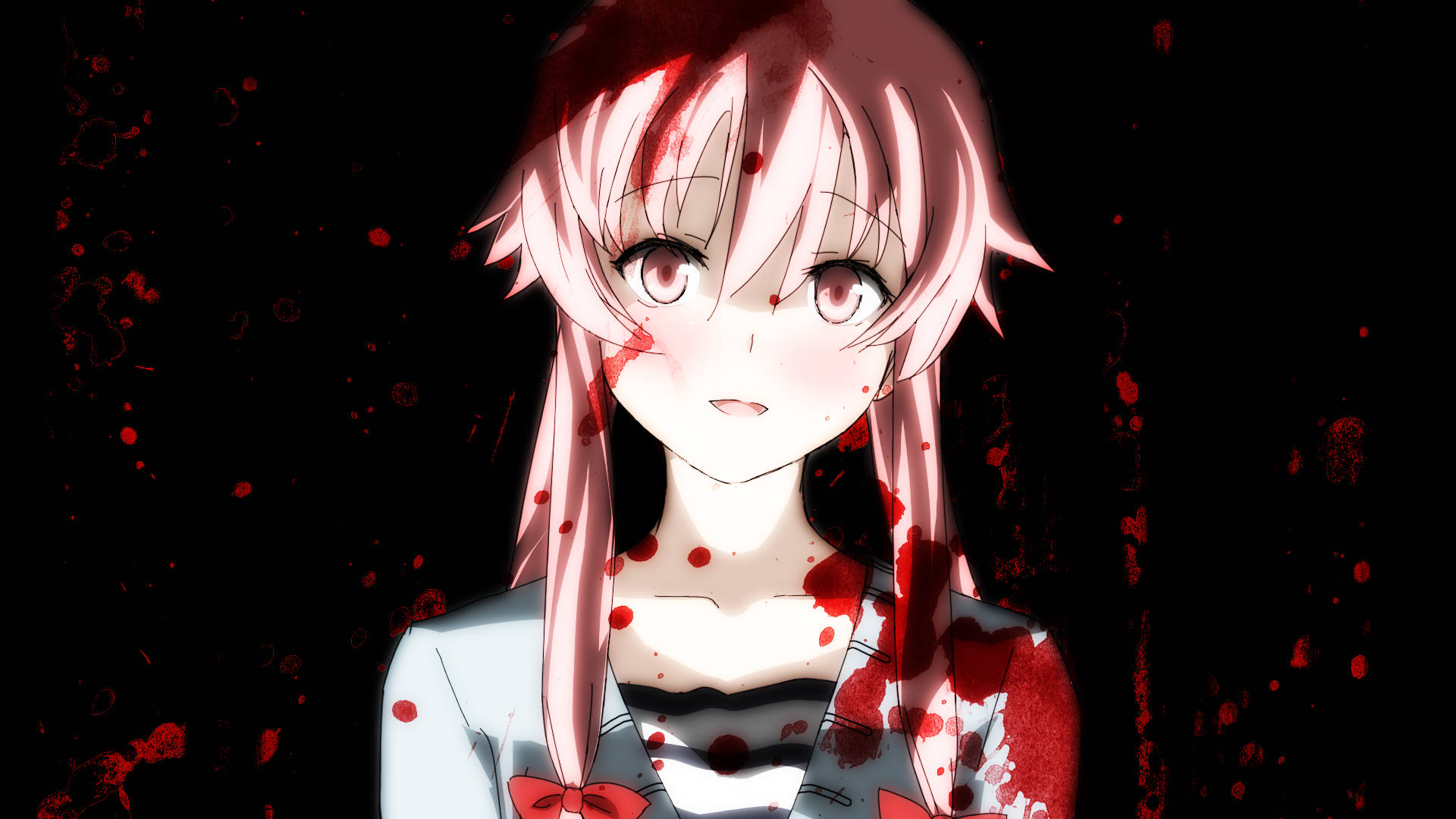 Yuno Gasai, pink-haired, blood splatters, Full HD Desktop Wallpaper
