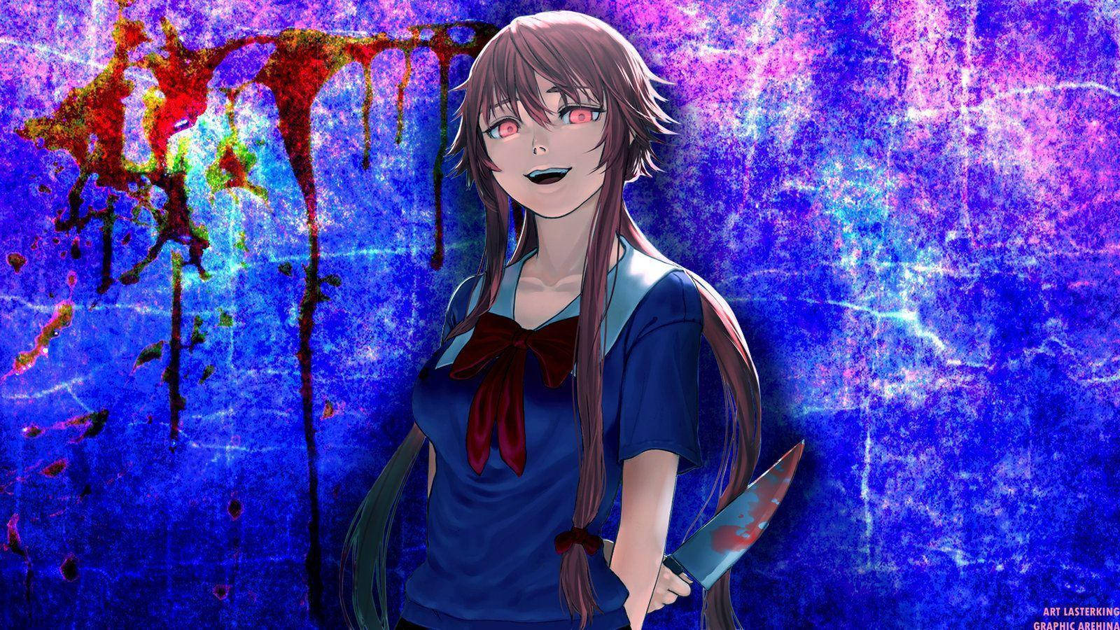Yuno Gasai, school uniform, bloody knife, HD Desktop Wallpaper