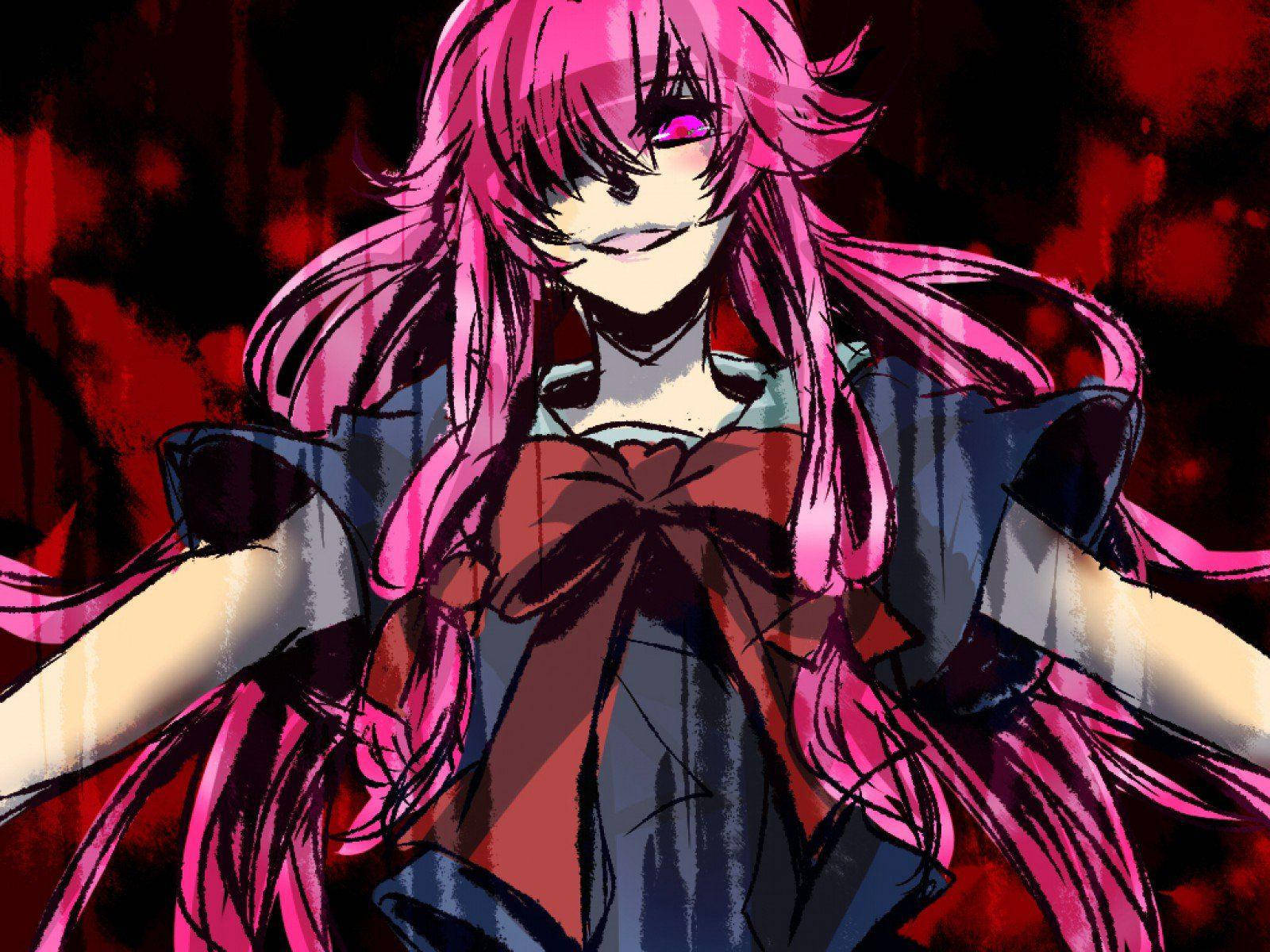 Yuno Gasai, vibrant pink hair, glowing eyes, HD Desktop Wallpaper