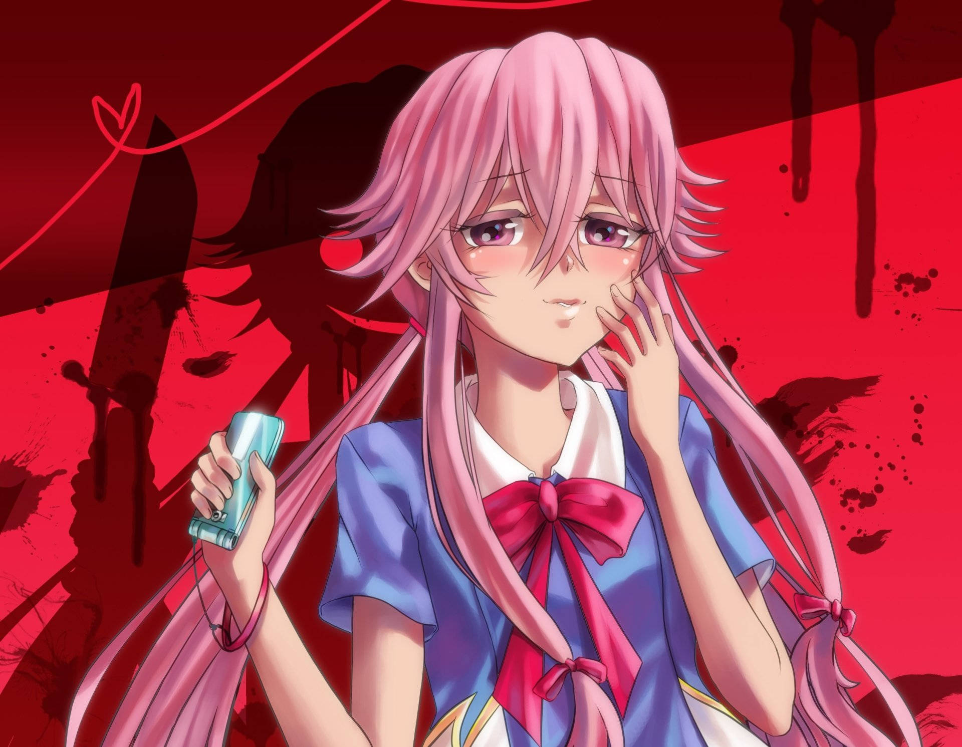 Yuno Gasai, pink-haired anime girl, blue school uniform, Full HD Desktop Wallpaper