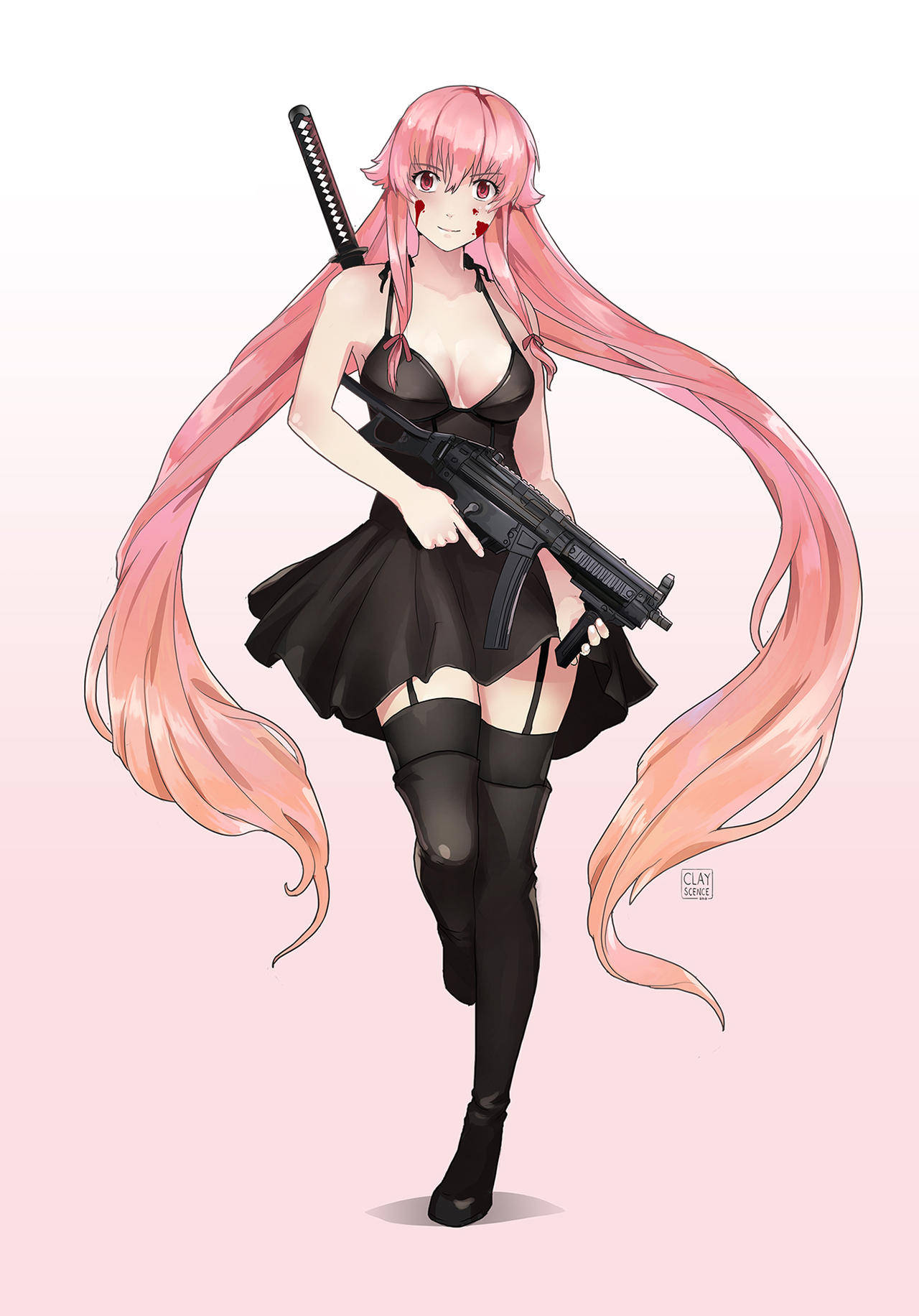 Yuno Gasai, fighting dress, long pink hair, HD Phone Wallpaper