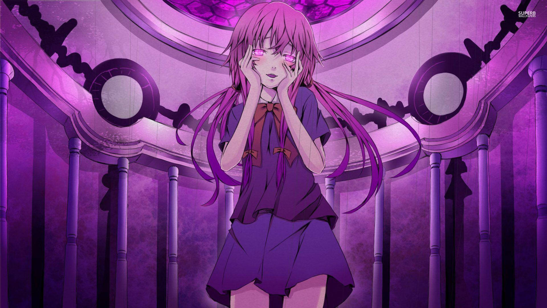Yuno Gasai, purple-haired, glowing eyes, Full HD Desktop Wallpaper