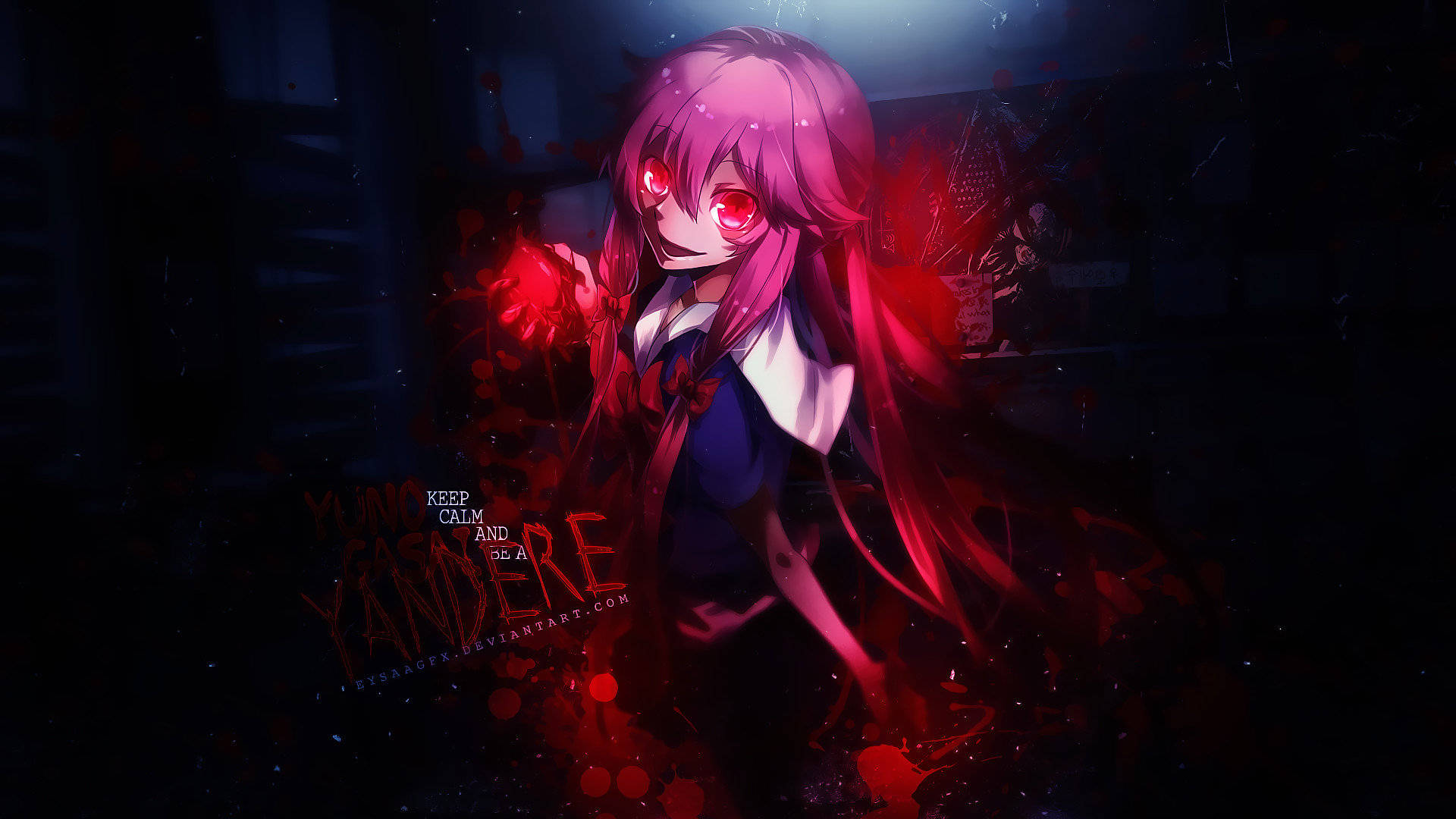 Yuno Gasai, pink hair, red eyes, Full HD Desktop Wallpaper