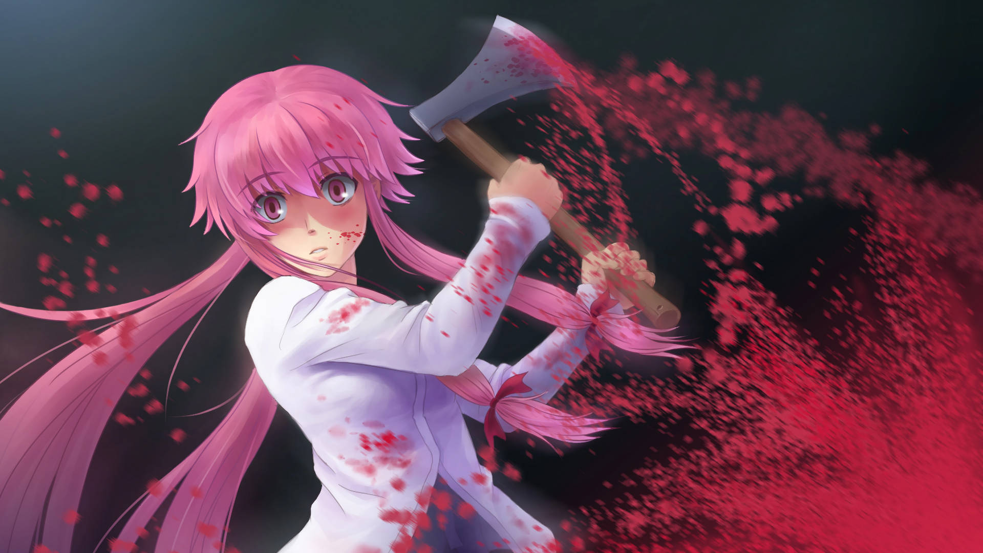 Yuno Gasai, pink-haired anime girl, white outfit, Full HD Desktop Wallpaper