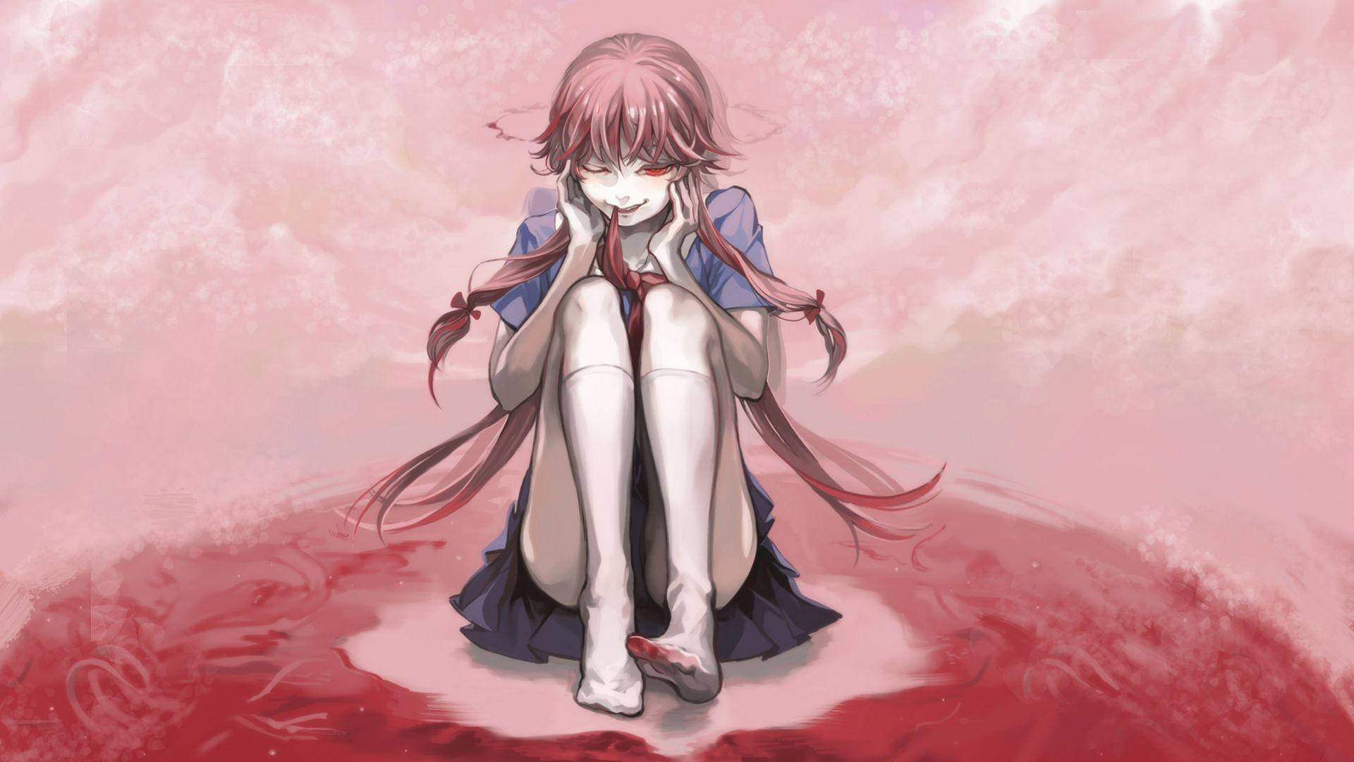 Yuno Gasai, pink-haired, red eyes, Full HD Desktop Wallpaper