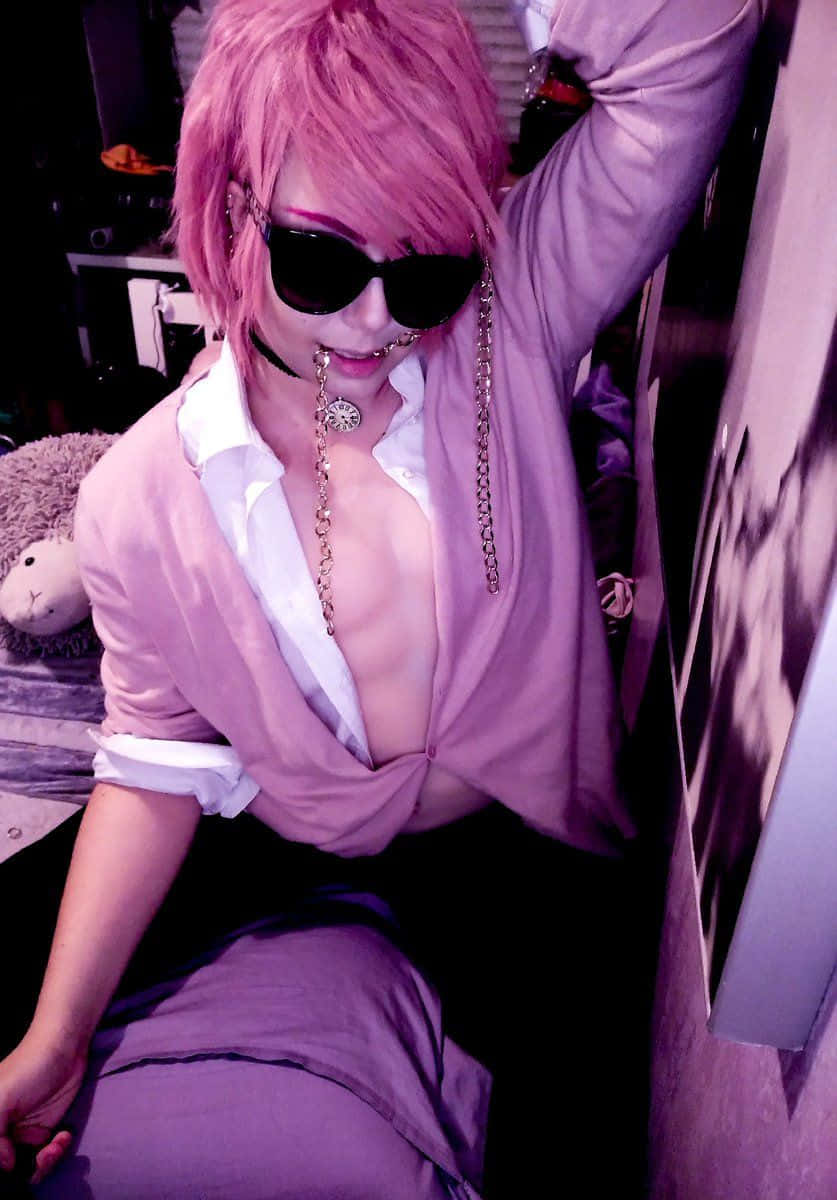 Yuri Ayato, pink hair, sunglasses, SD Phone Wallpaper