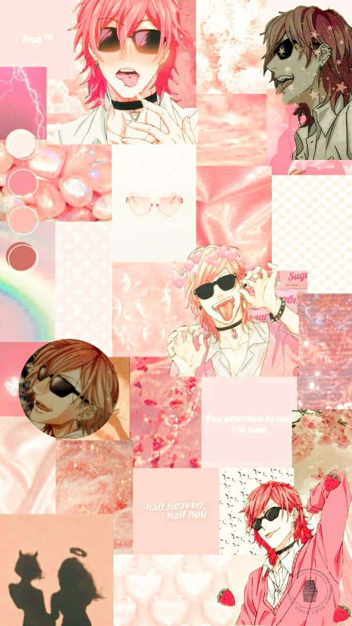 Yuri Ayato, vibrant pink, anime collage, HD Phone Wallpaper