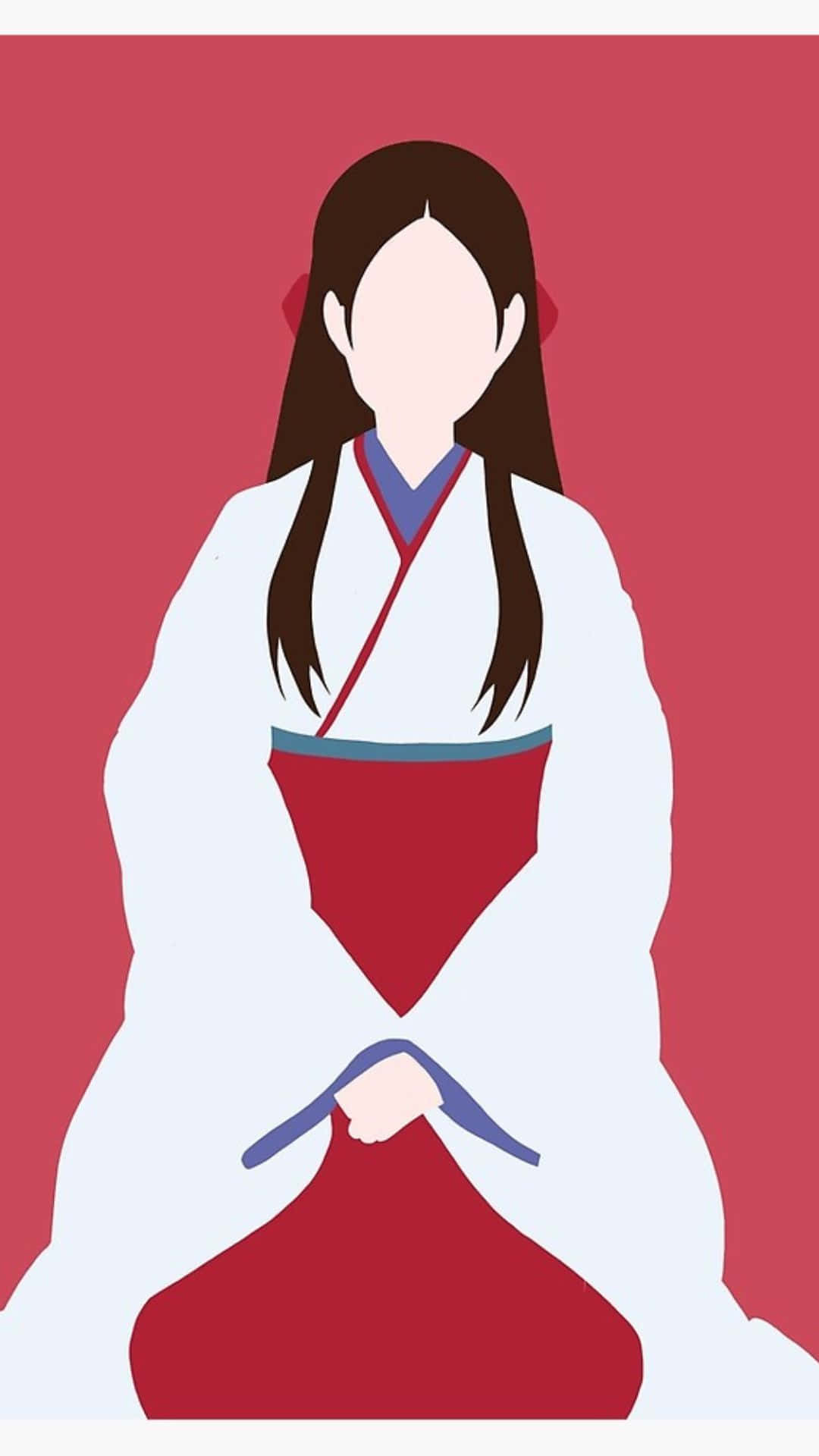 Yuriko Nishinotouin, traditional white and red robes, solid red background, Full HD Phone Wallpaper