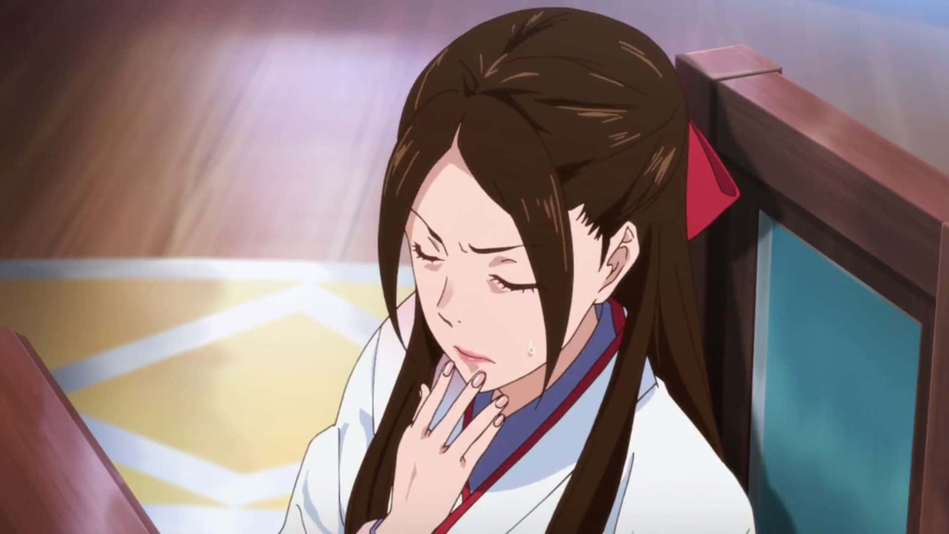 Yuriko Nishinotouin, long brown hair, red ribbon, Full HD Desktop Wallpaper