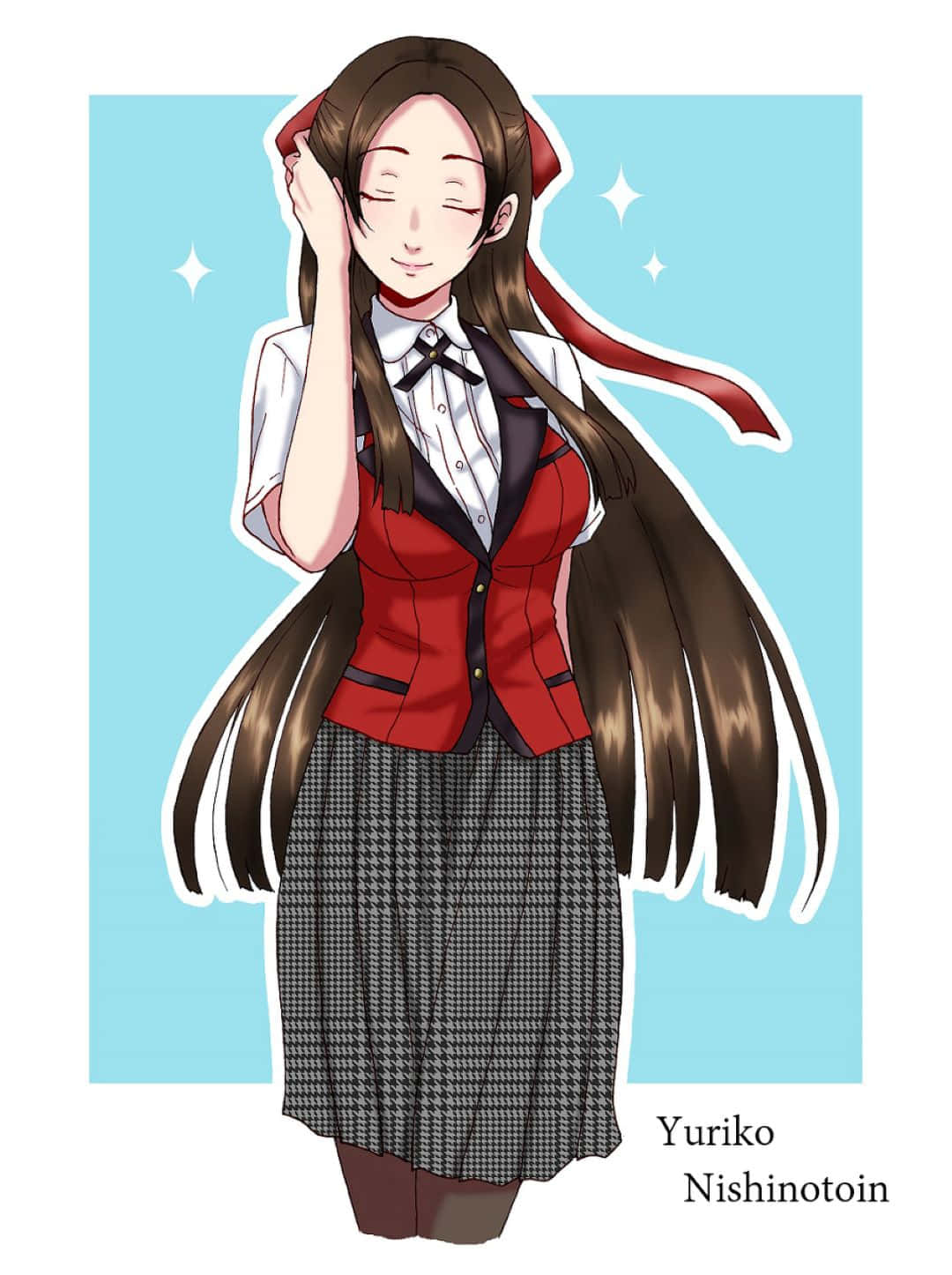Yuriko Nishinotouin, long brown hair, red ribbon, HD Phone Wallpaper