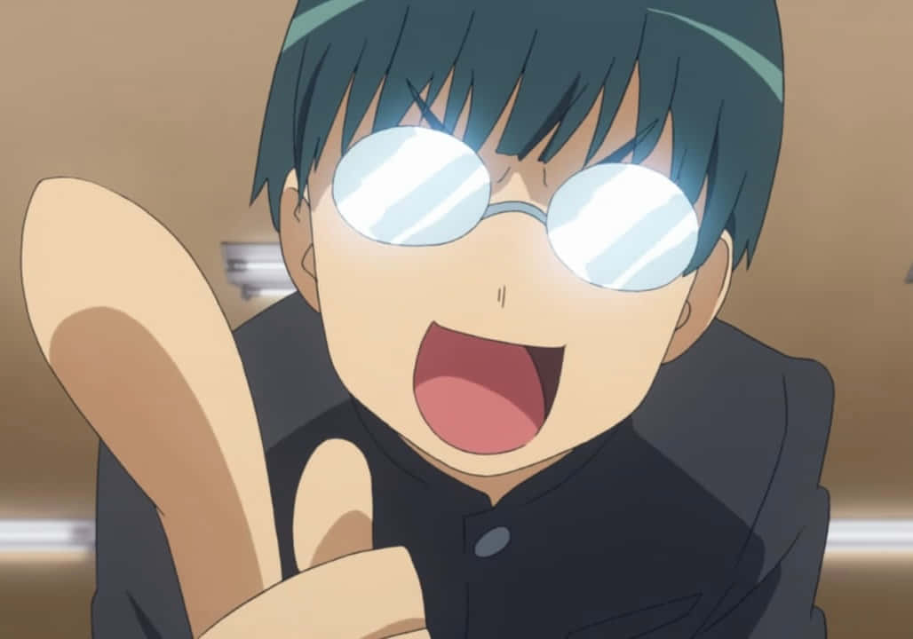 Yusaku Kitamura, blue hair, round glasses, SD Desktop Wallpaper