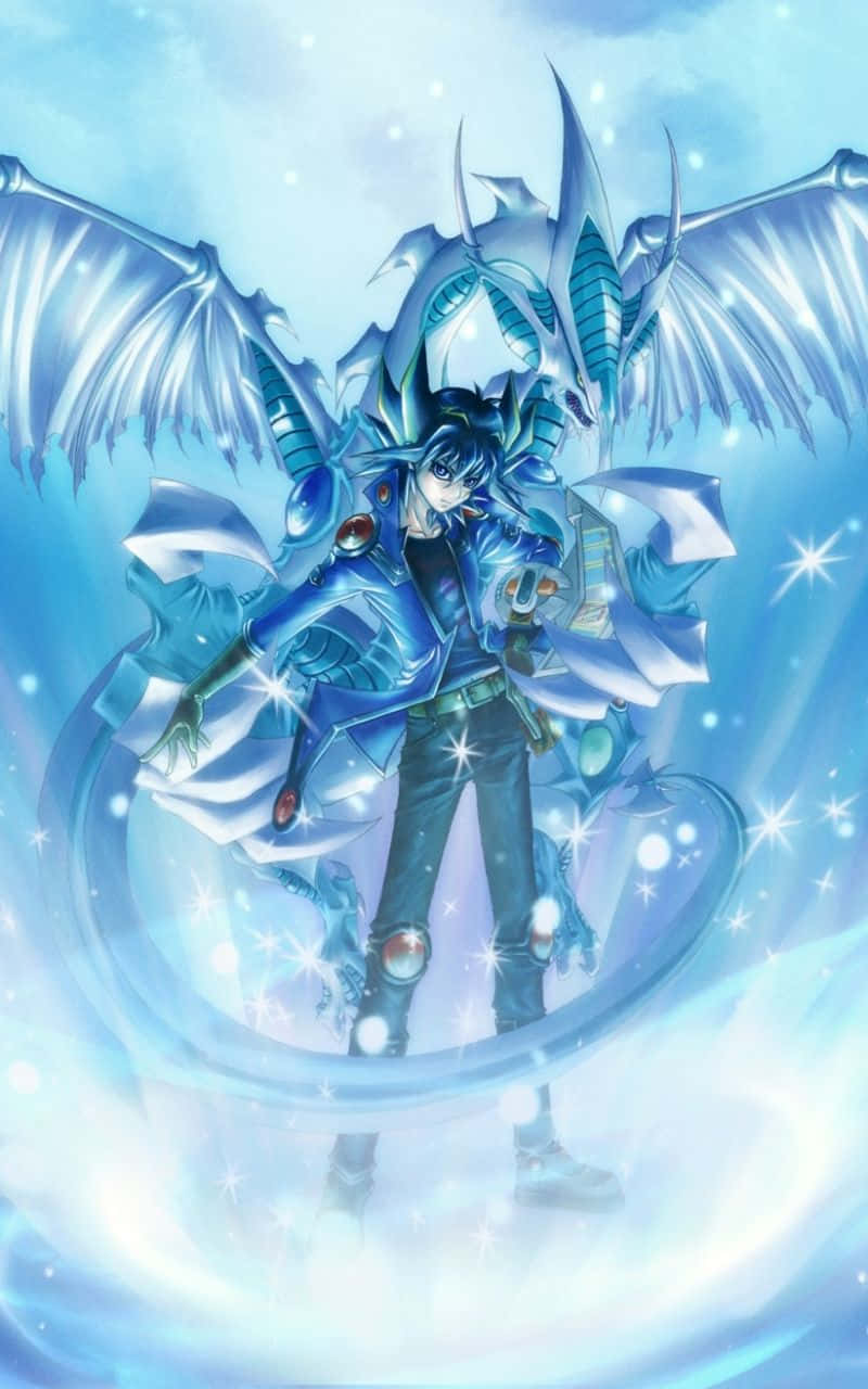 Yusei Fudo, blue-haired anime character, dragon, HD Phone Wallpaper