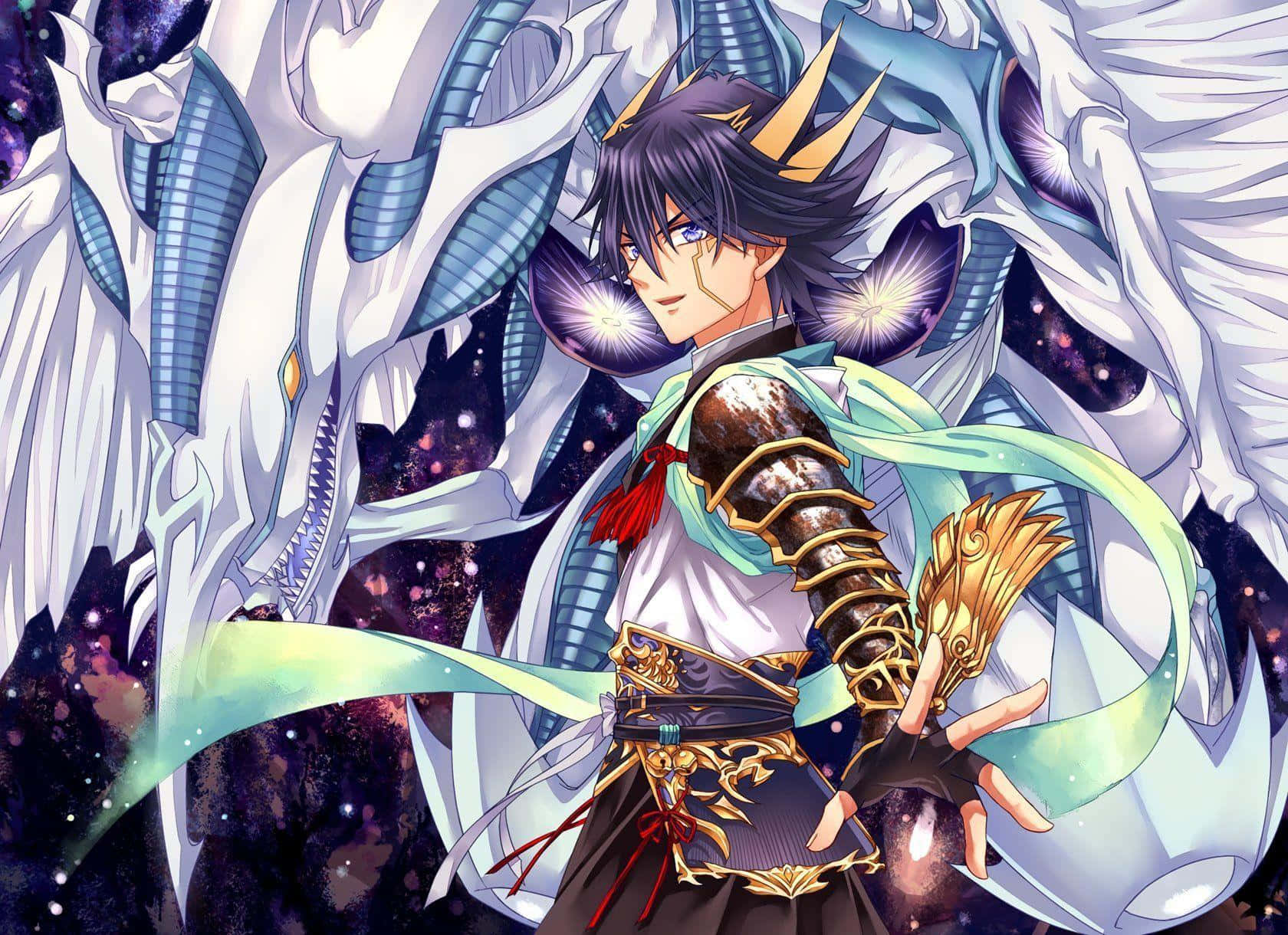 Yusei Fudo, golden crown, majestic white dragon, HD Desktop Wallpaper