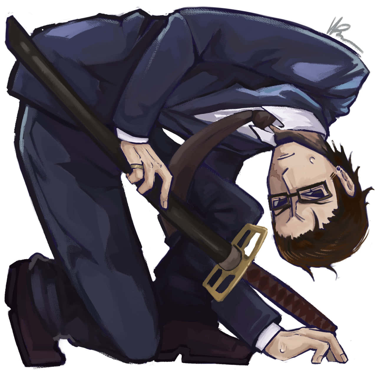 Yusuke Sakurai, dark suit, katana, HD Desktop Wallpaper