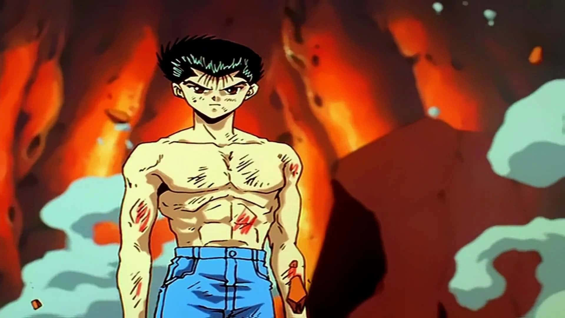 Yusuke Urameshi, battle stance, muscular anime warrior, Full HD Desktop Wallpaper