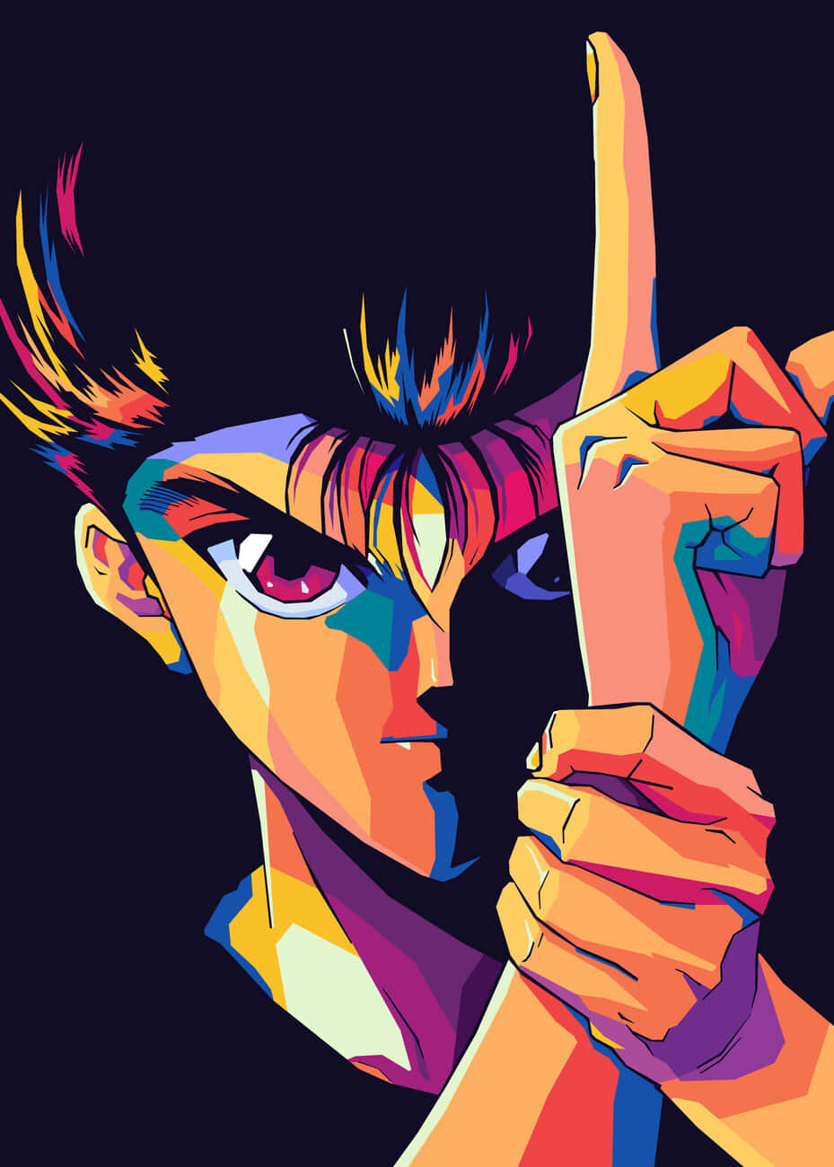 Yusuke Urameshi, vibrant rainbow hair, intense eyes, HD Phone Wallpaper