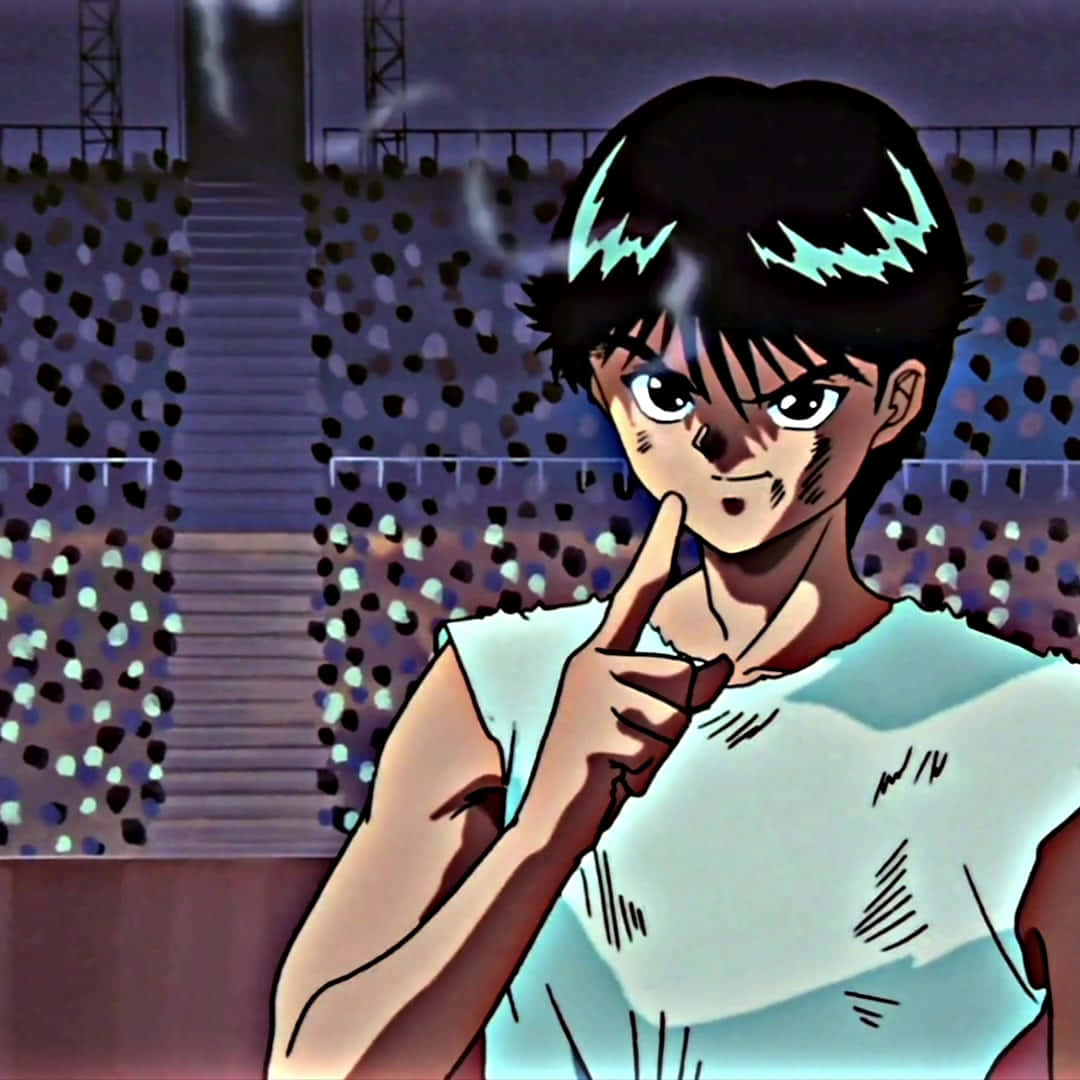 Yusuke Urameshi, glowing blue hair streaks, anime boy, SD Desktop Wallpaper