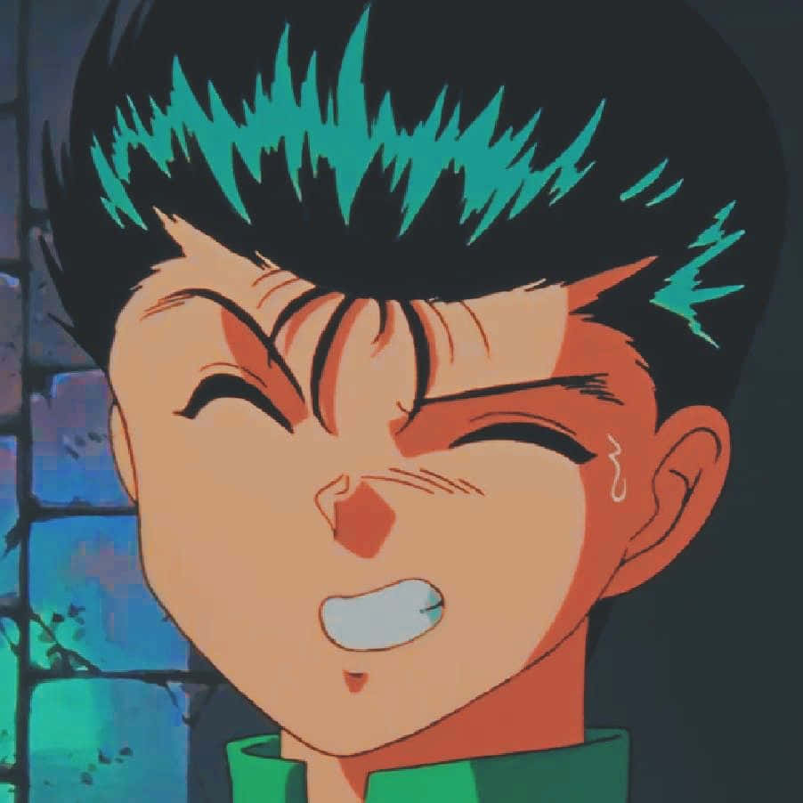 Yusuke Urameshi, spiky black and teal hair, grinning fiercely, SD Desktop Wallpaper