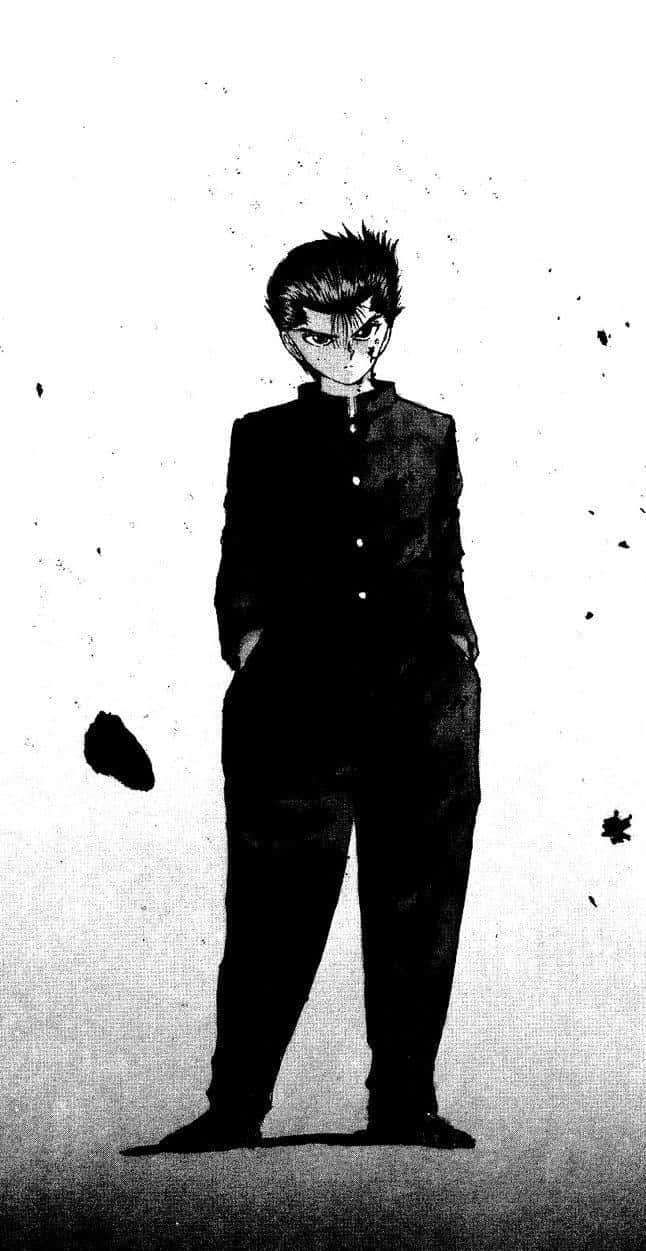 Yusuke Urameshi, black and white anime boy, school uniform, SD Phone Wallpaper