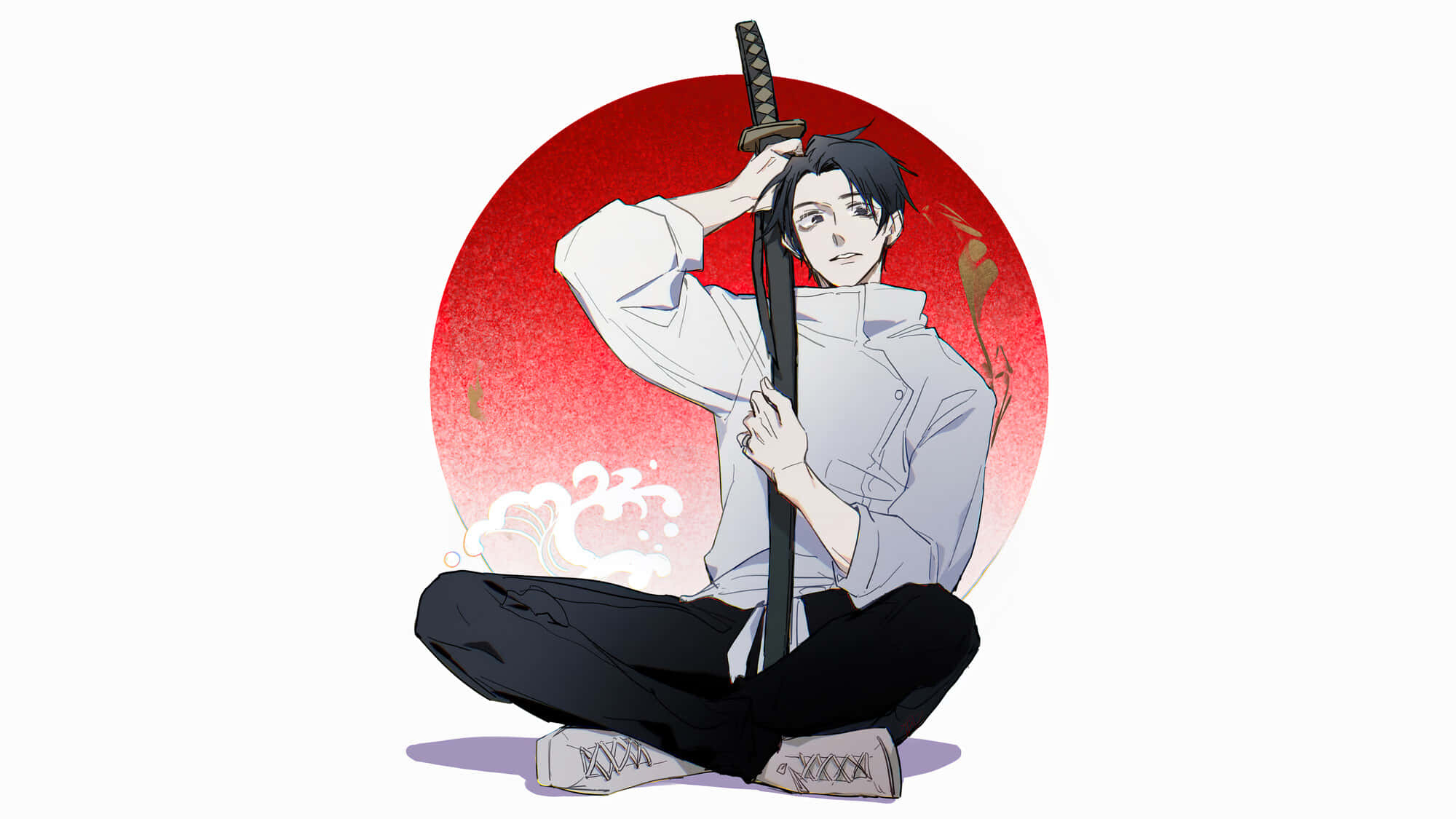 Yuta Okkotsu, sword pose, white shirt, Full HD Desktop Wallpaper