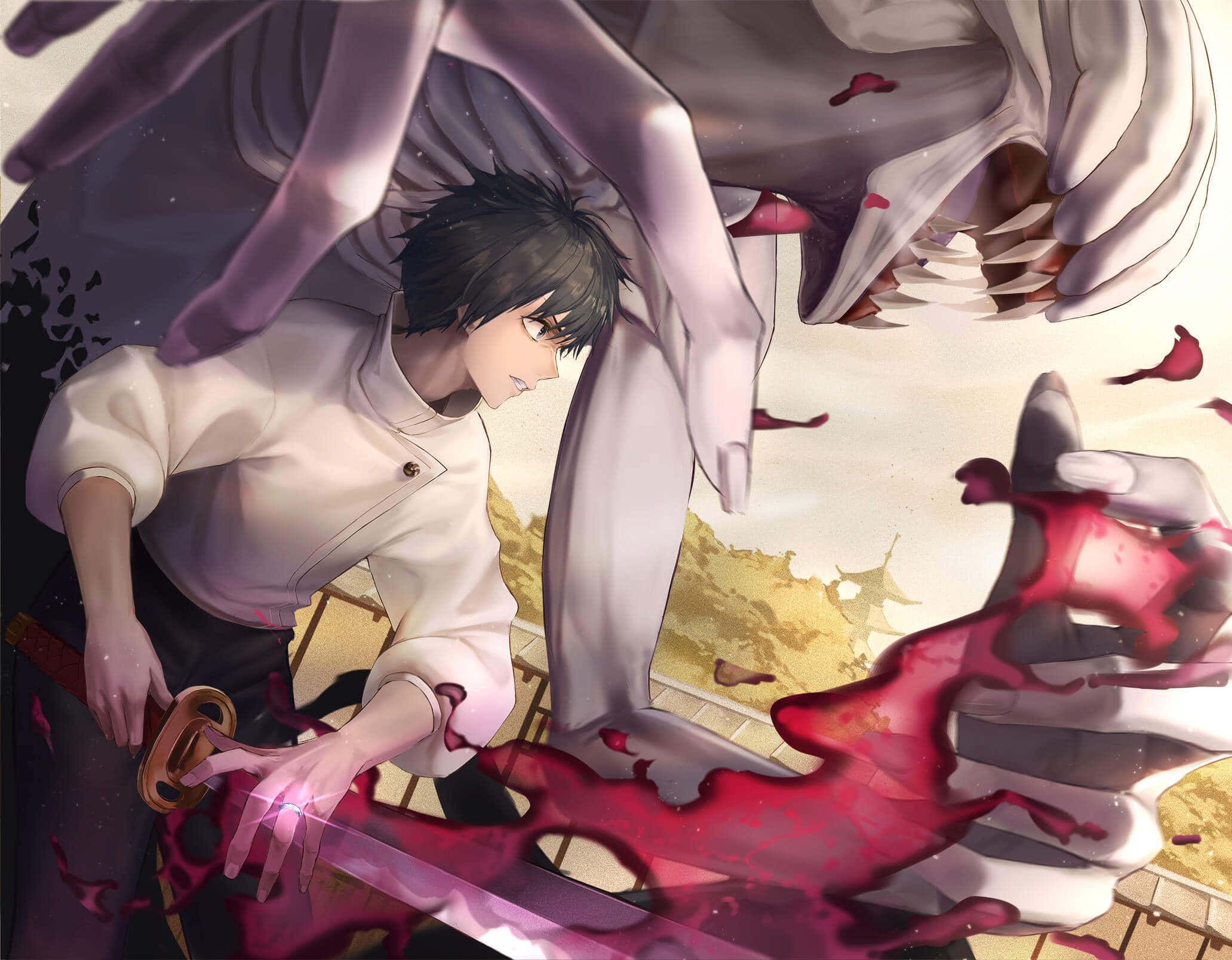 Yuta Okkotsu, battle stance, glowing sword, Full HD Desktop Wallpaper