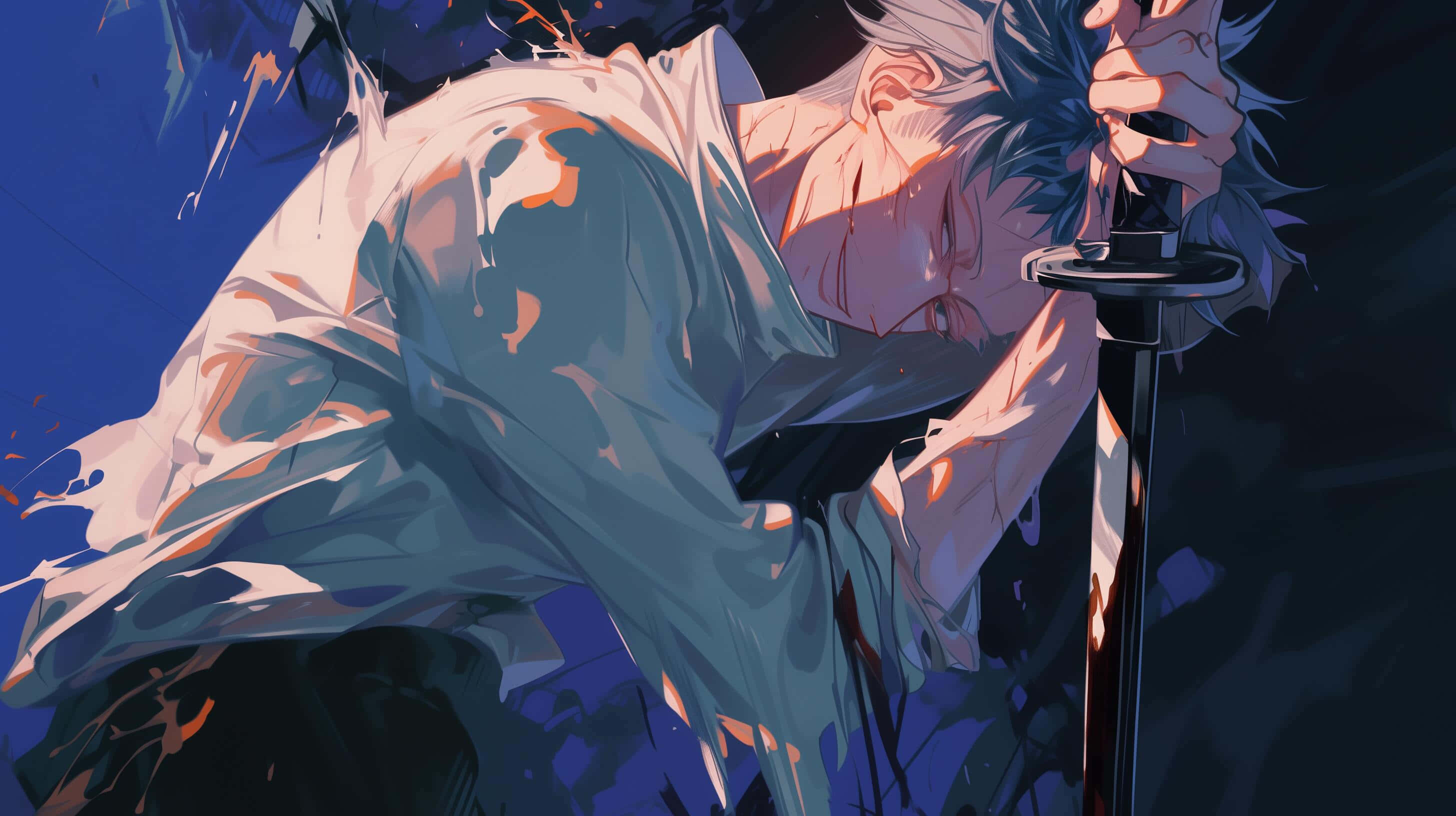 Yuta Okkotsu, anime sword stance, blue-haired, 2K Desktop Wallpaper