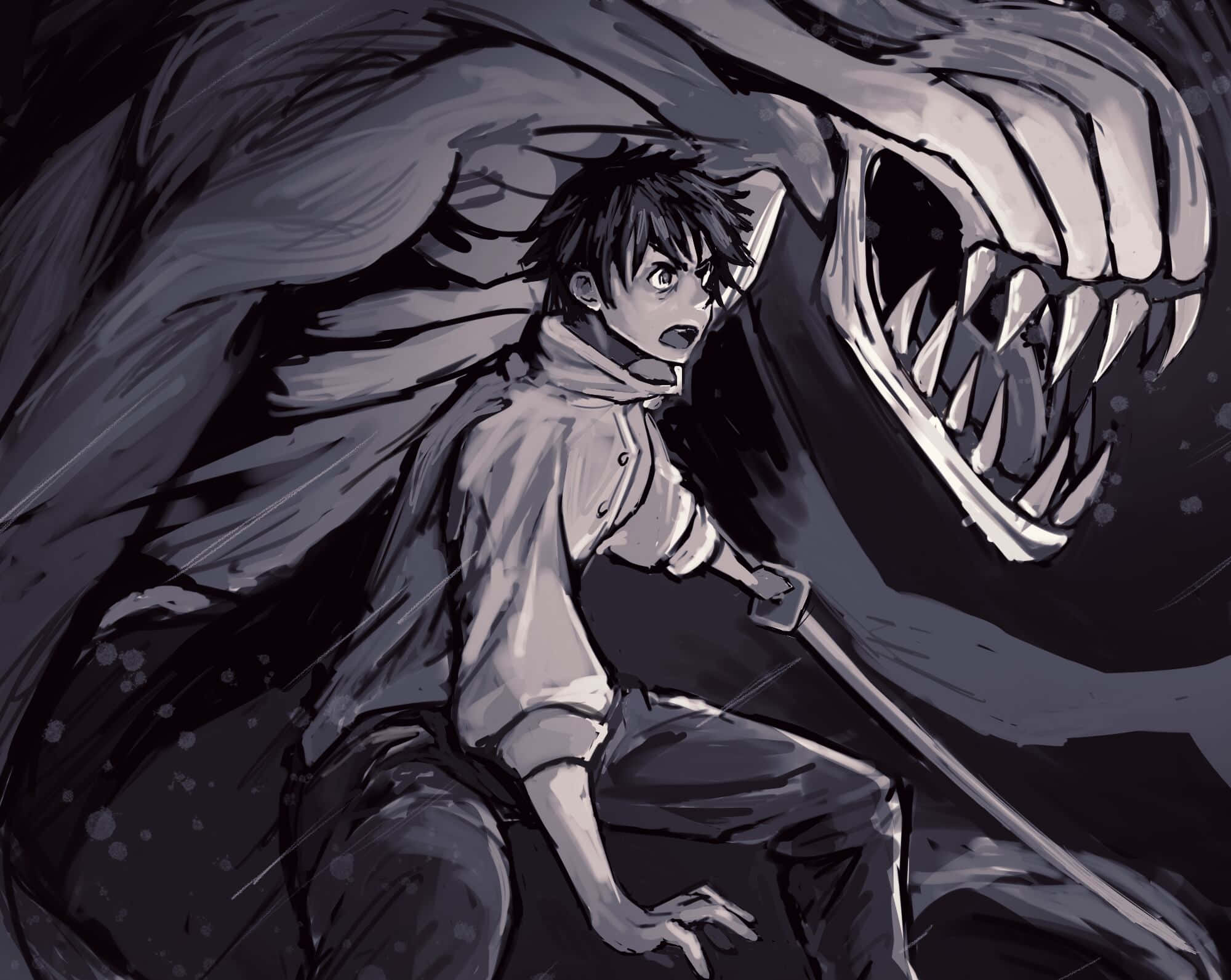 Yuta Okkotsu, monstrous clawed hand, dark monochrome scene, Full HD Desktop Wallpaper