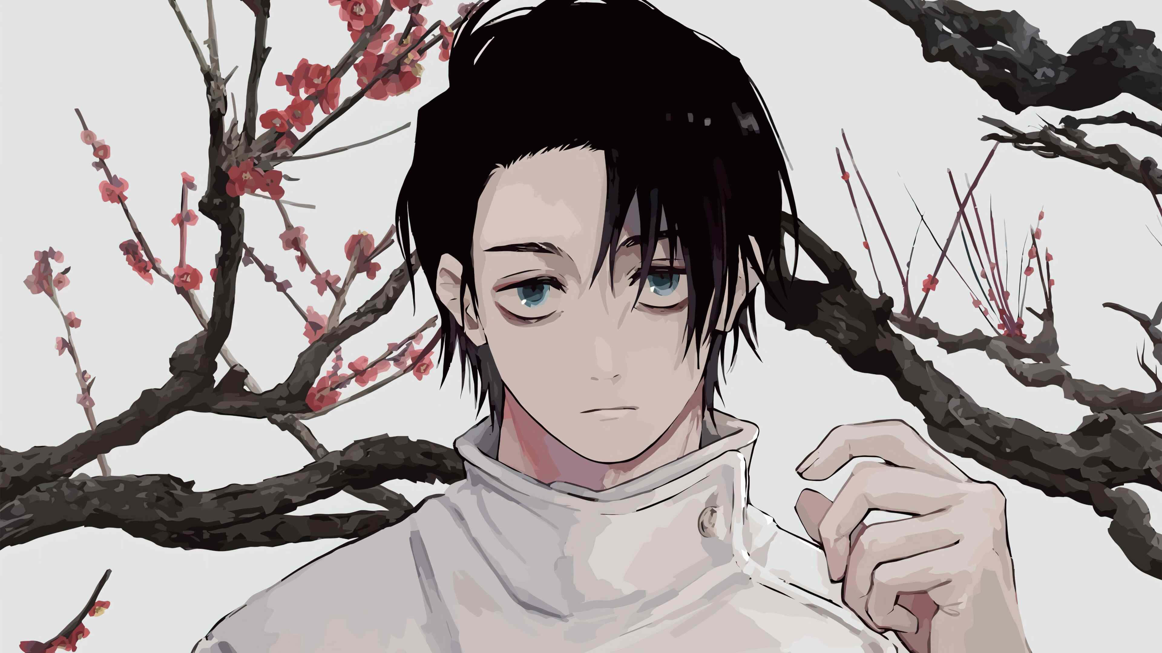Yuta Okkotsu, cherry blossoms, blue eyes, 4K Desktop Wallpaper