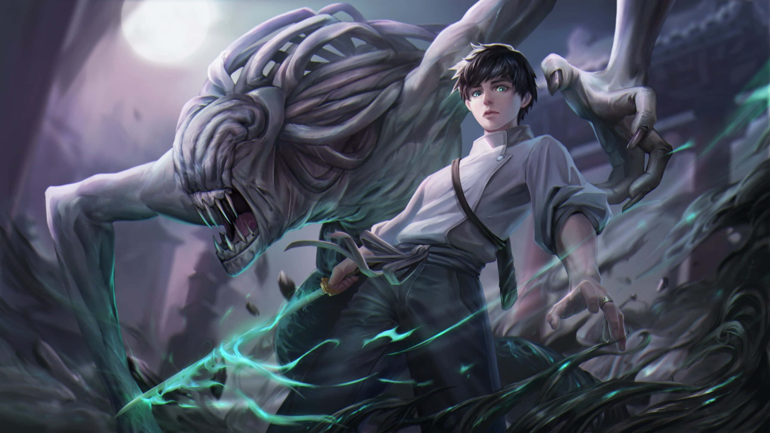 Yuta Okkotsu, cursed energy, full moon, 2K Desktop Wallpaper