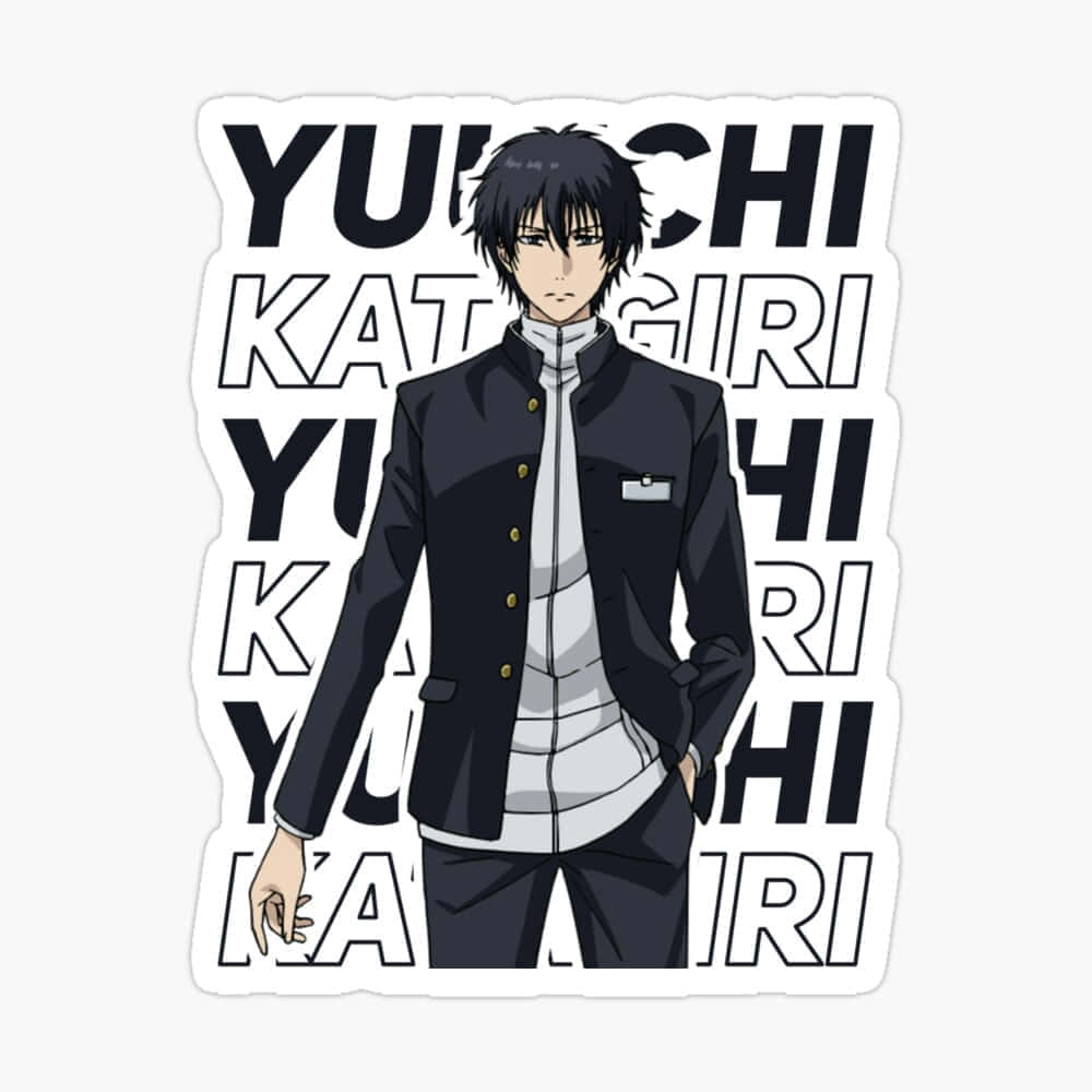 Yuuichi Katagiri, black school uniform, repeating bold text background, SD Desktop Wallpaper
