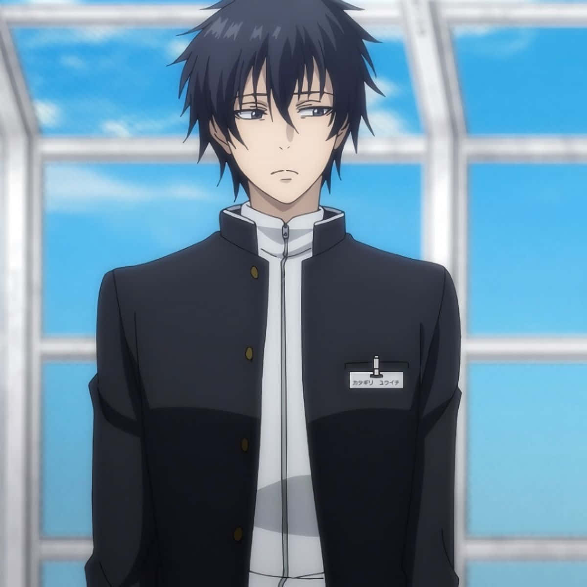 Yuuichi Katagiri, spiky black hair, bright blue sky, SD Desktop Wallpaper