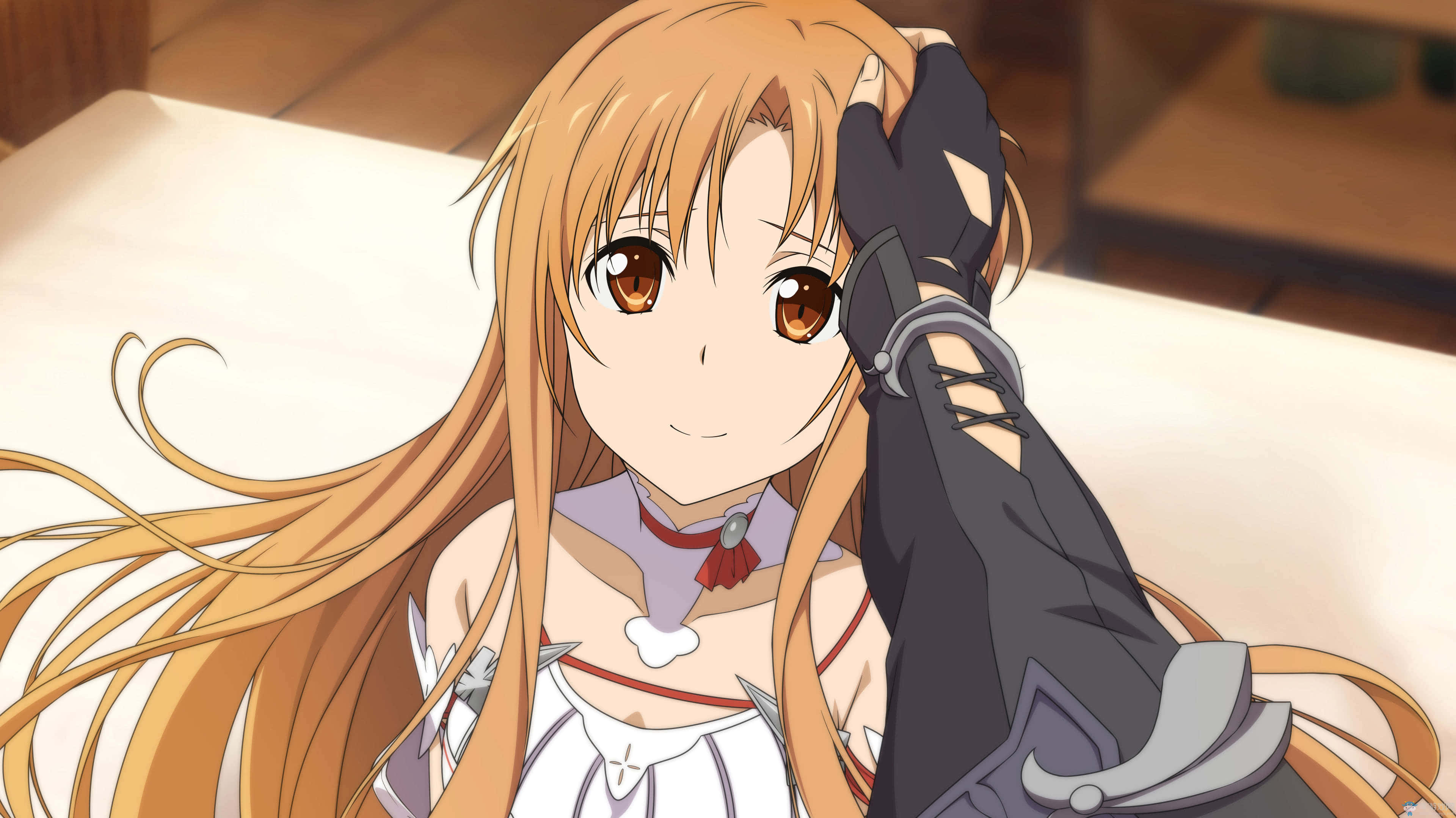 Yuuki Asuna, long orange hair, brown eyes, 4K Desktop Wallpaper
