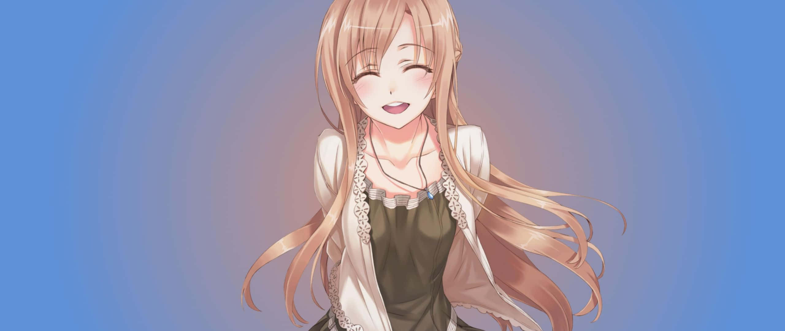 Yuuki Asuna, long blonde hair, soft blue gradient background, 2K Desktop Wallpaper