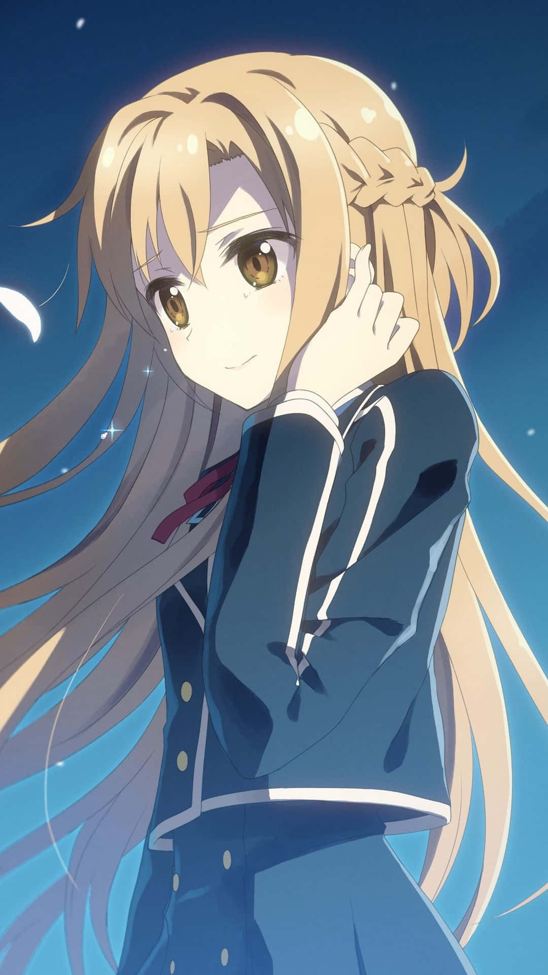 Yuuki Asuna, blonde anime girl, blue school uniform, Full HD Phone Wallpaper