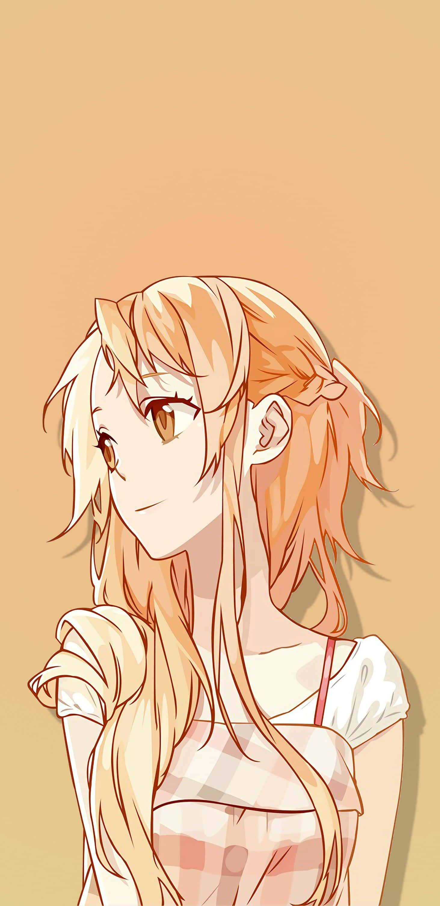 Yuuki Asuna, long blonde hair, warm brown eyes, 2K Phone Wallpaper