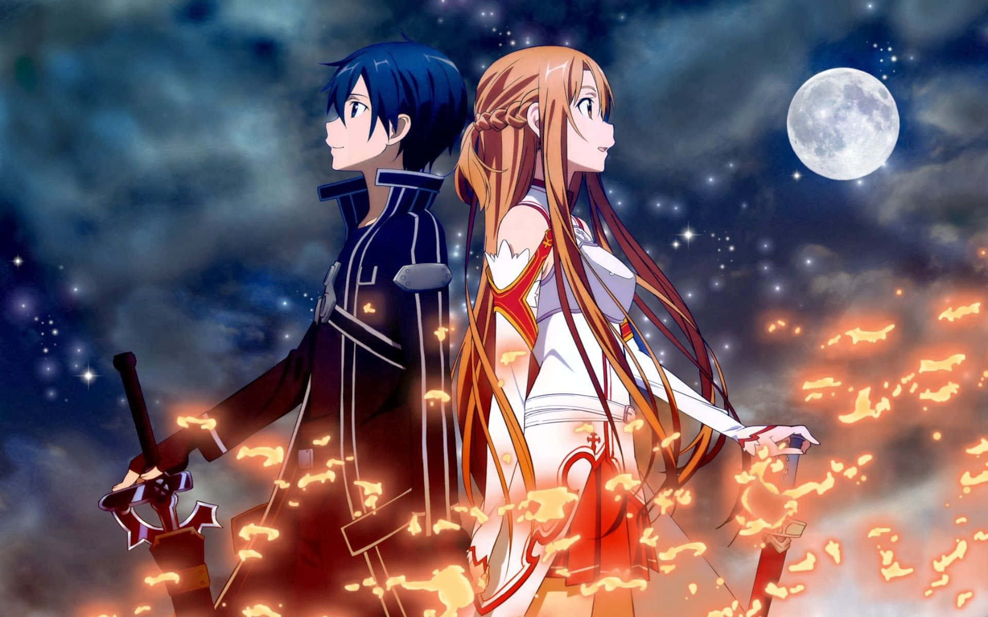 Yuuki Asuna, full battle equipment, starry night sky, Full HD Desktop Wallpaper