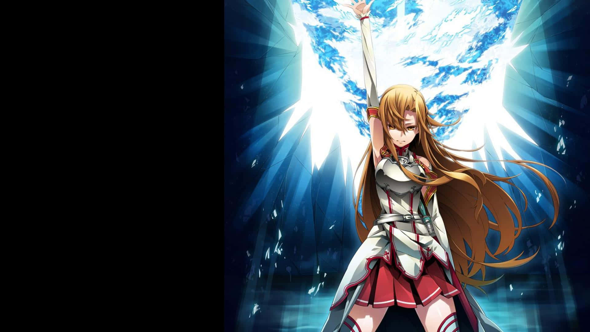 Yuuki Asuna, long brown hair, glowing sword, Full HD Desktop Wallpaper
