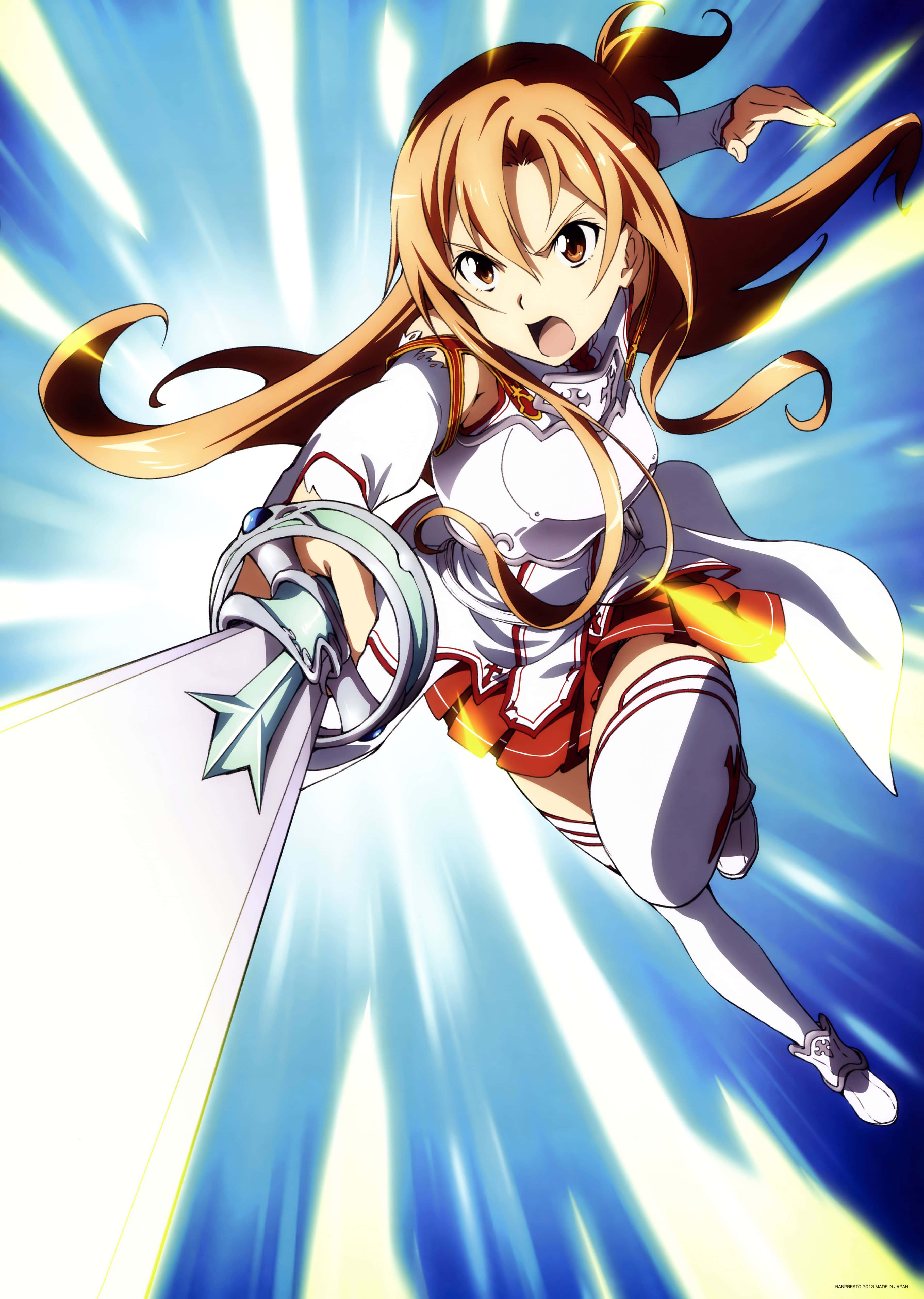 Yuuki Asuna, orange hair, glowing sword, 4K Phone Wallpaper