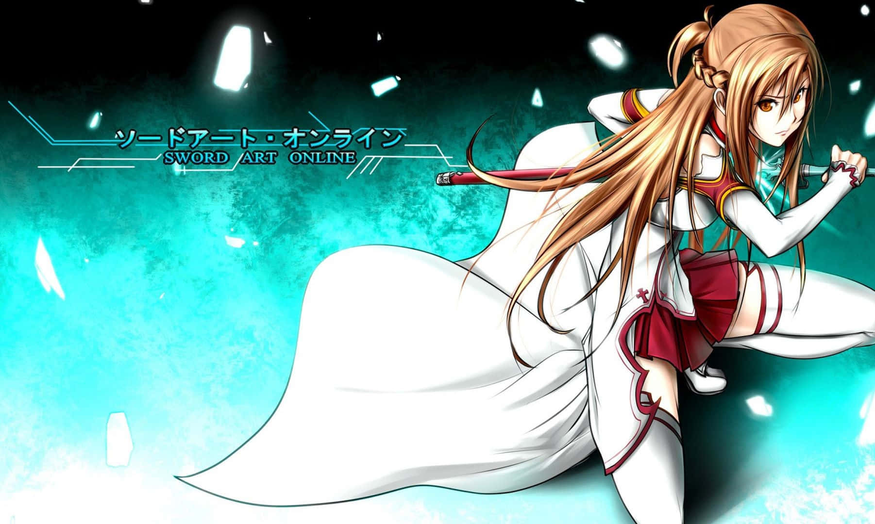 Yuuki Asuna, long brown hair, white and red outfit, HD Desktop Wallpaper