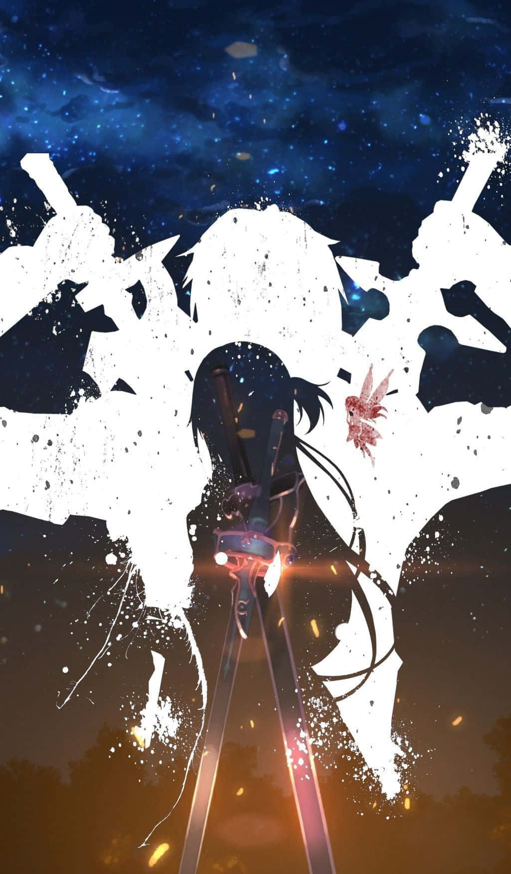 Yuuki Asuna, glowing sword, starry night sky, HD Phone Wallpaper