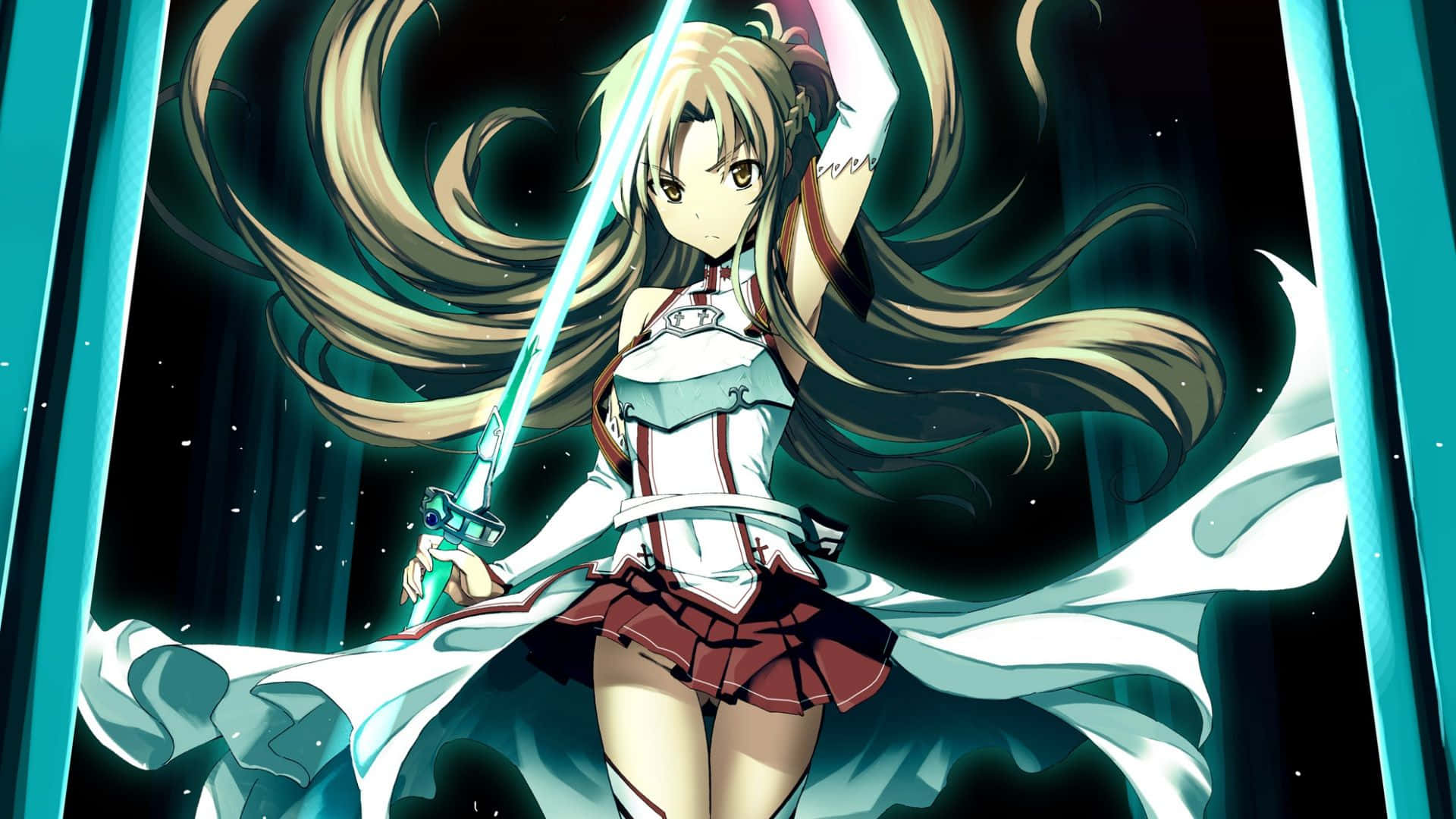 Yuuki Asuna, long flowing hair, glowing sword, Full HD Desktop Wallpaper