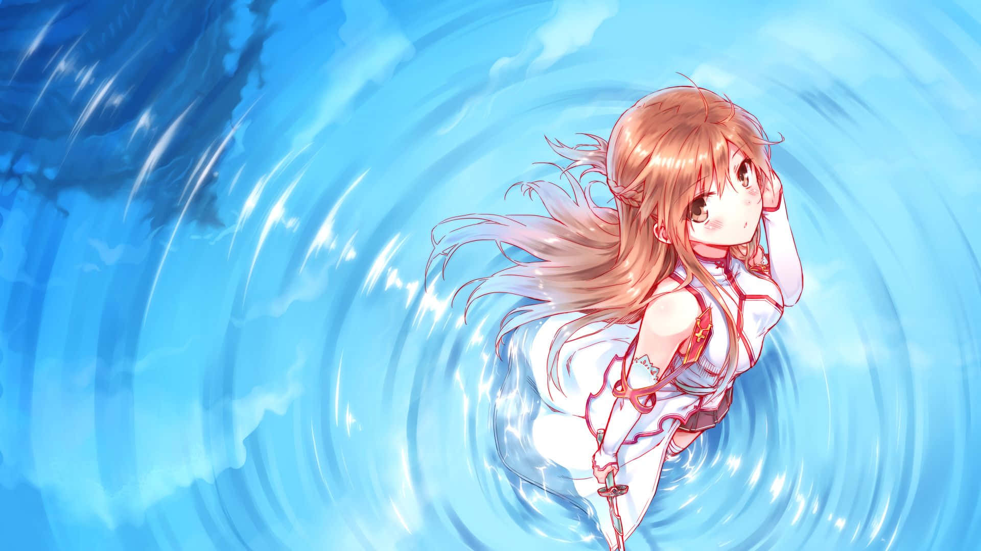 Yuuki Asuna, sword, flowing hair, Full HD Desktop Wallpaper