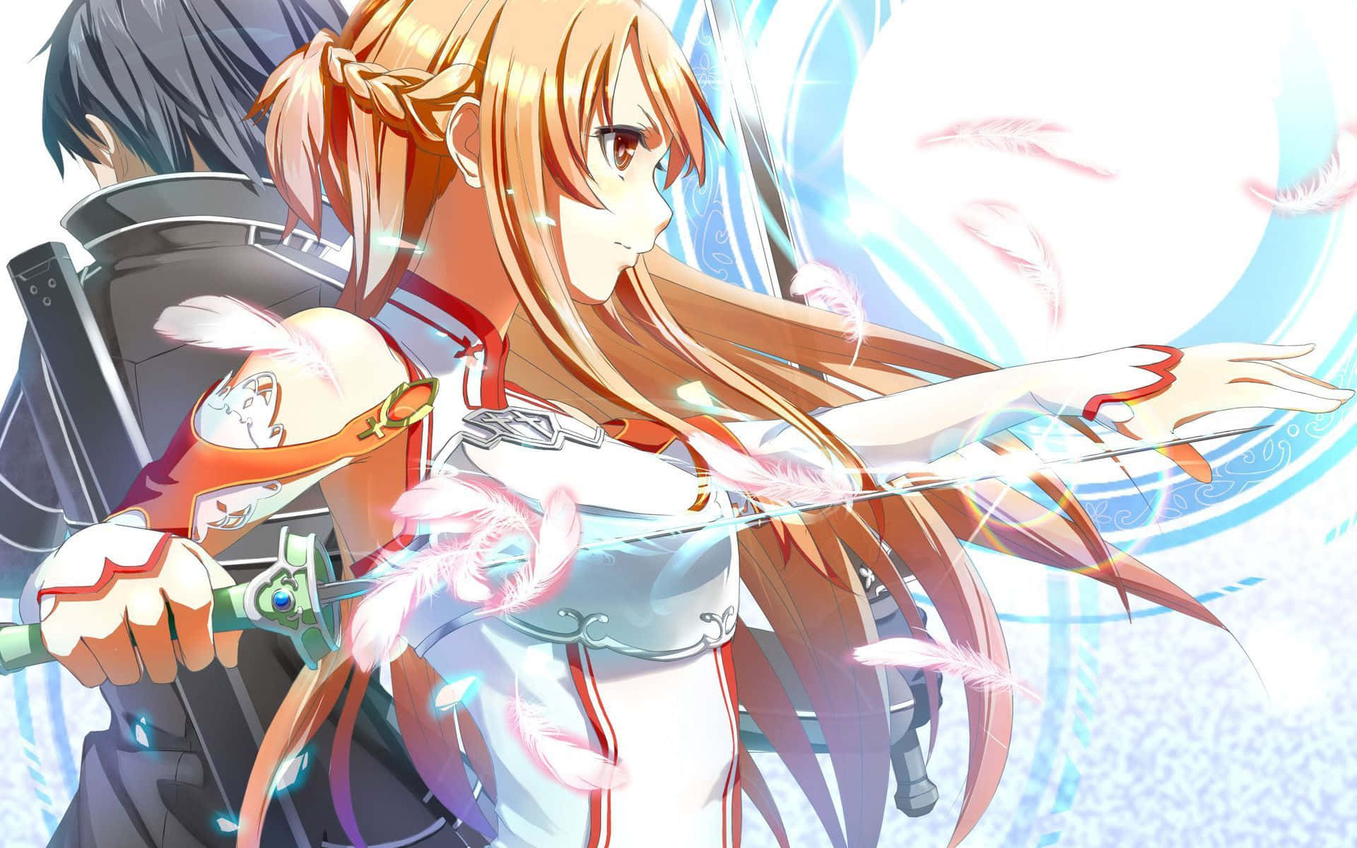Yuuki Asuna, orange braided hair, glowing sword, Full HD Desktop Wallpaper